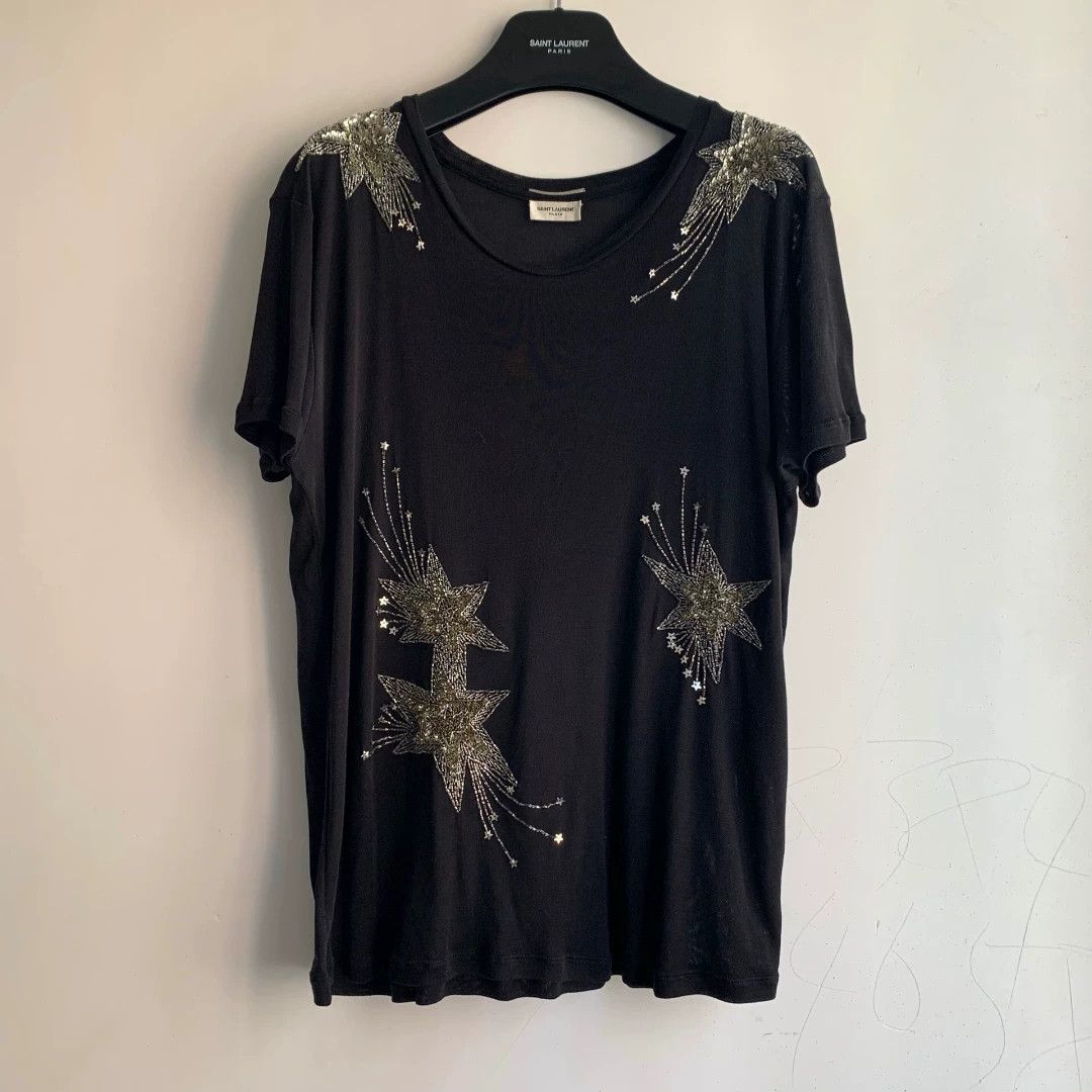 Saint Laurent Paris saint laurent black short sleeve top Size L / US 10 / IT 46 - 1 Thumbnail