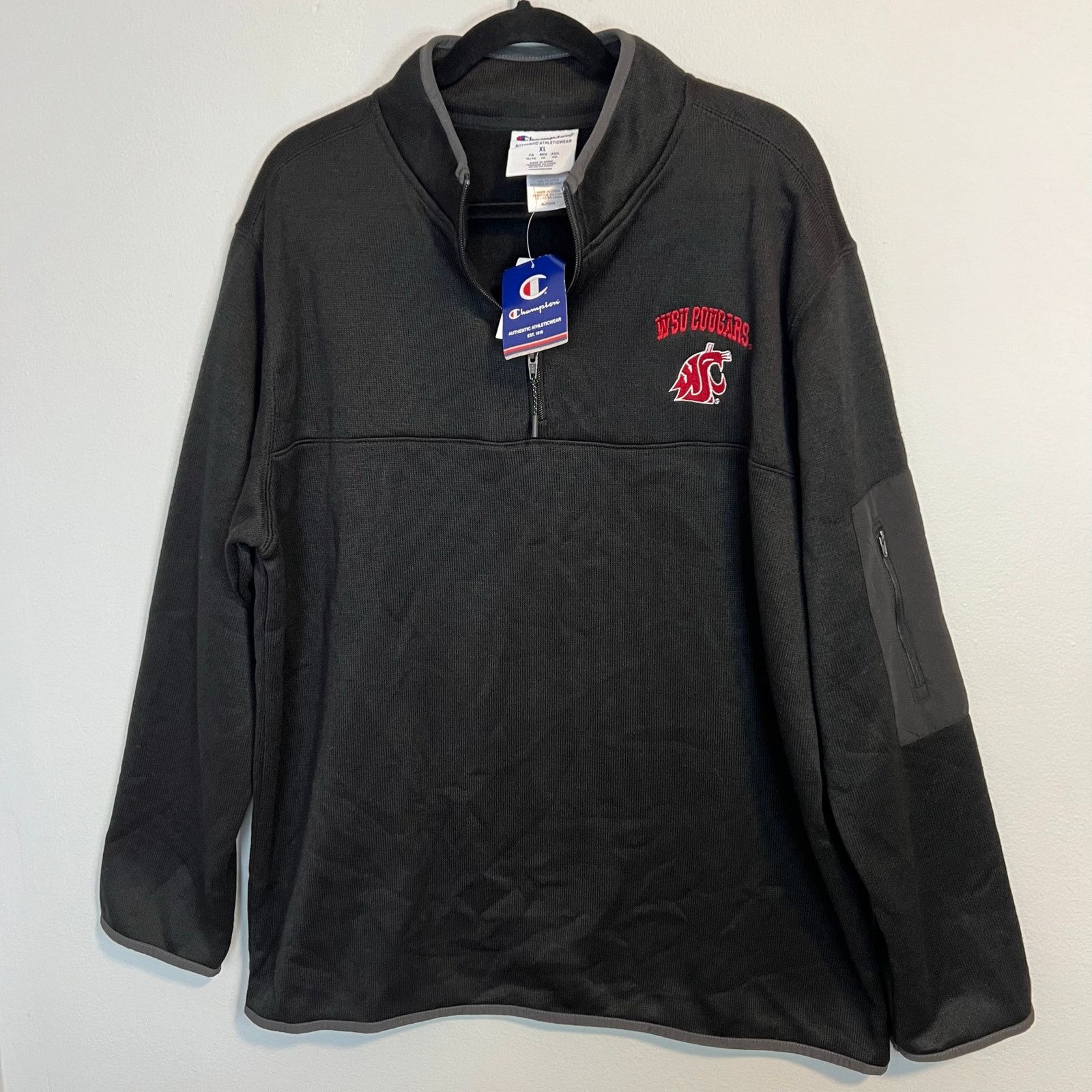 Champion WSU Cougars Champion Quarter Zip Fleece Jacket Size XL NWT Size US XL / EU 56 / 4 - 1 Thumbnail