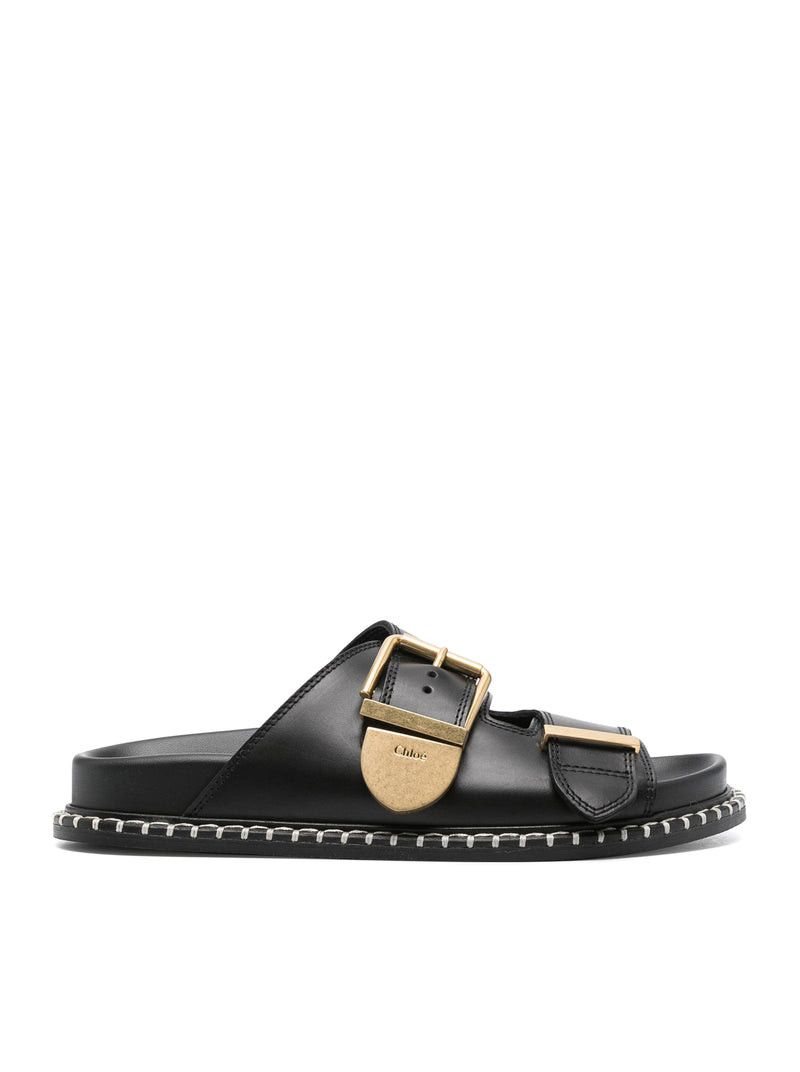 image of Chloe Rebecca Leather Slides in Black, Women's (Size 8)