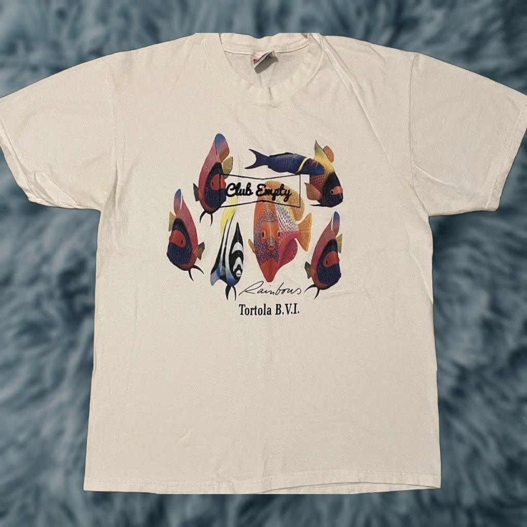 Rainbow VINTAGE Rainbow Fish Faded Shirt M L Beach Abstract Art Surf Grunge Animal OP 90s Shirt Mens Small/Medium White Tattoo? Size US M / EU 48-50 / 2 - 1 Thumbnail