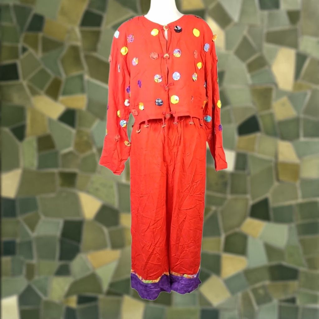 Vintage VINTAGE Nativewear Designs Red 2 Piece Jacket and Pants Set S Women Fringe 90s Bohemian Hippie Outfit/Set Size 28" / US 6 / IT 42 - 1 Thumbnail
