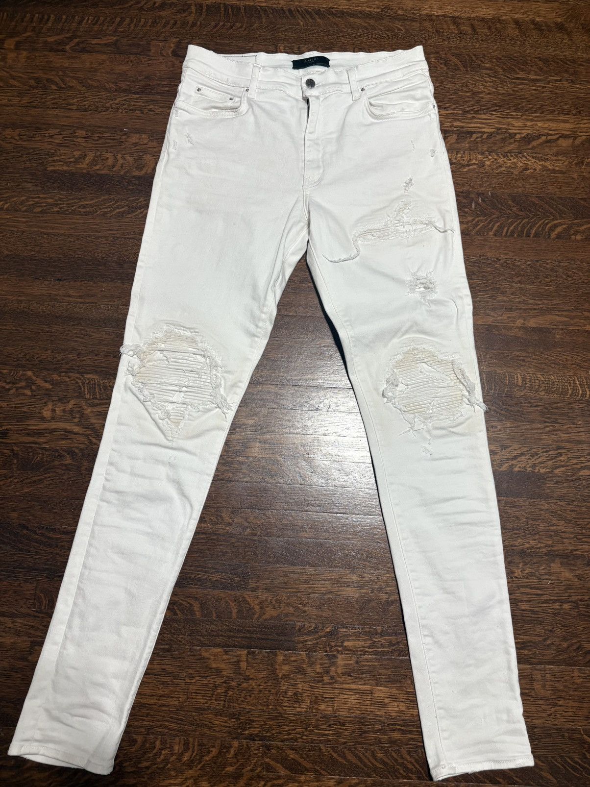 Amiri Amiri MX1 White Leather White Denim Jeans Size 31 NEW | Grailed