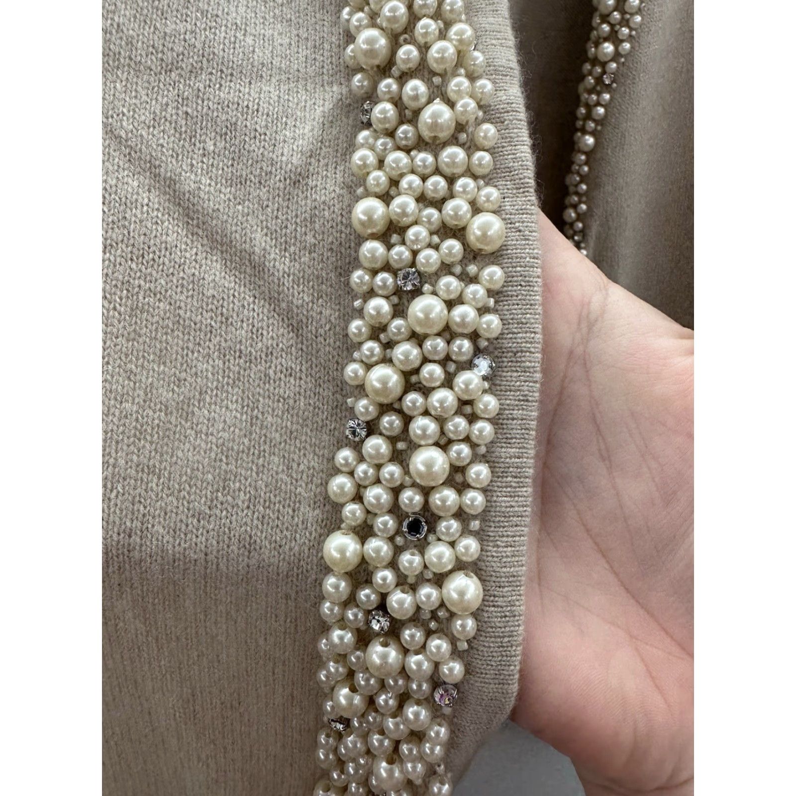 Bloomingdale's Bloomingdale's Womens Cardigan M Ivory Cashmere Embellished NWT Knit Crew Neck Beaded Rhinestone Buttons 90s Classic Preppy All Seasons Regular Womens Size M / US 6-8 / IT 42-44 - 3 Thumbnail