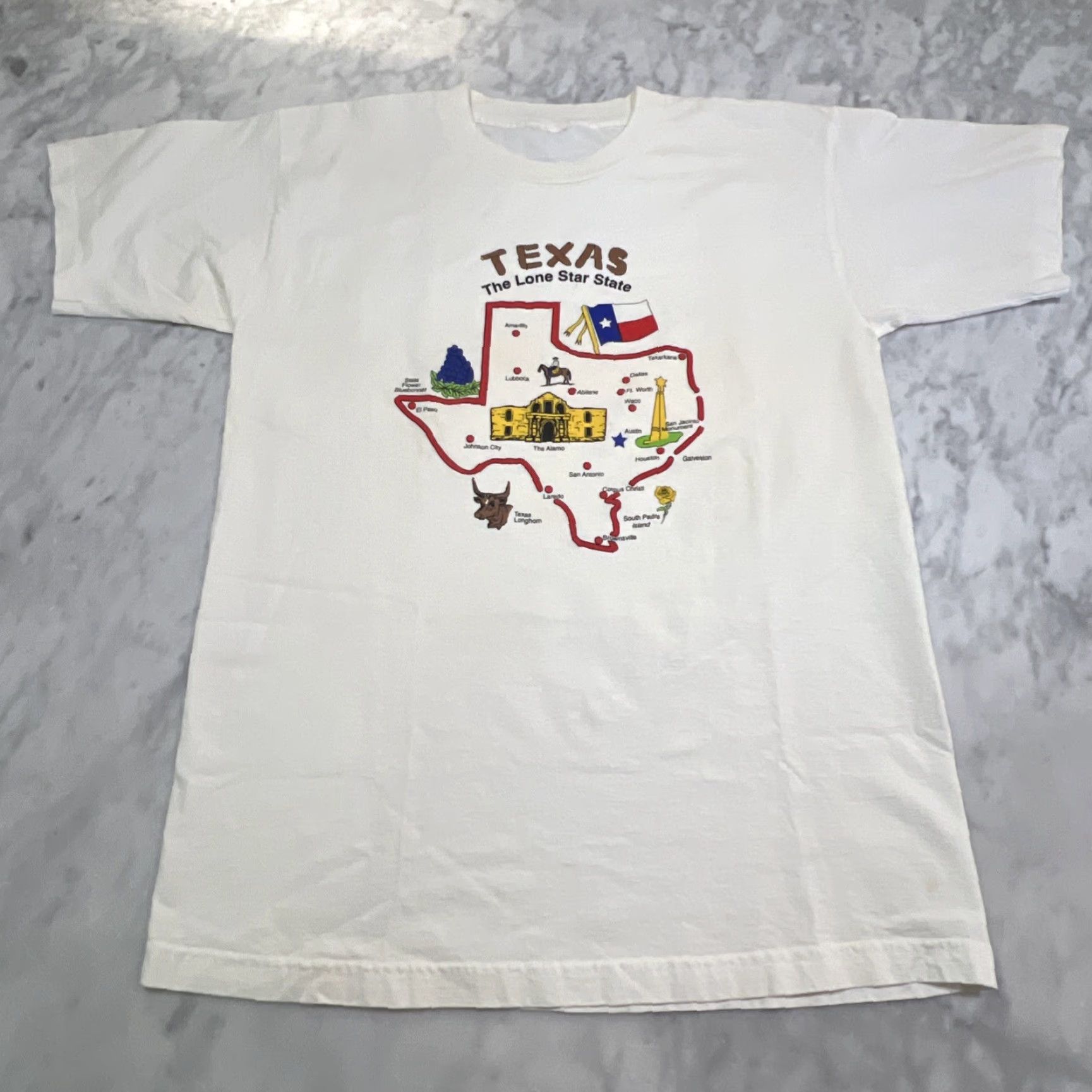 Vintage VINTAGE Texas Lone Star State Shirt Men Large Short Sleeve Graphic Tee 1990s White Cotton Sportswear/Beach Mens Size US L / EU 52-54 / 3 - 2 Thumbnail