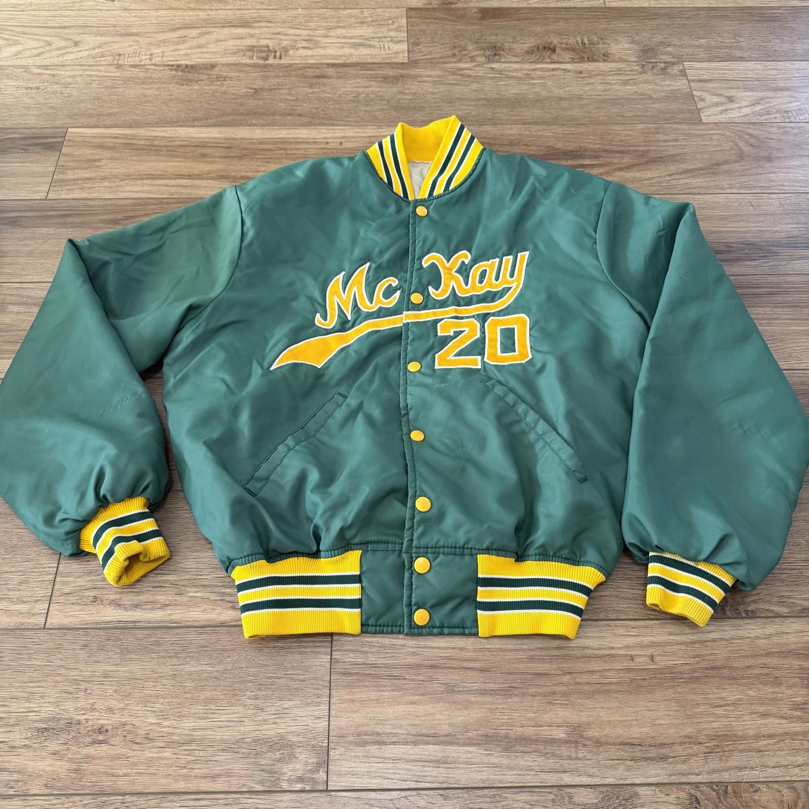 Other Vintage 70s 80s Sports Bomber Jacket Green Yellow Distressed Size US L / EU 52-54 / 3 - 1 Thumbnail