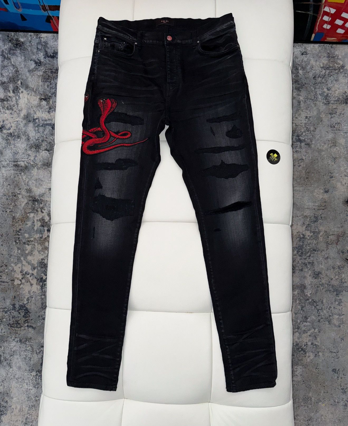 Amiri snake embroidered jeans 38