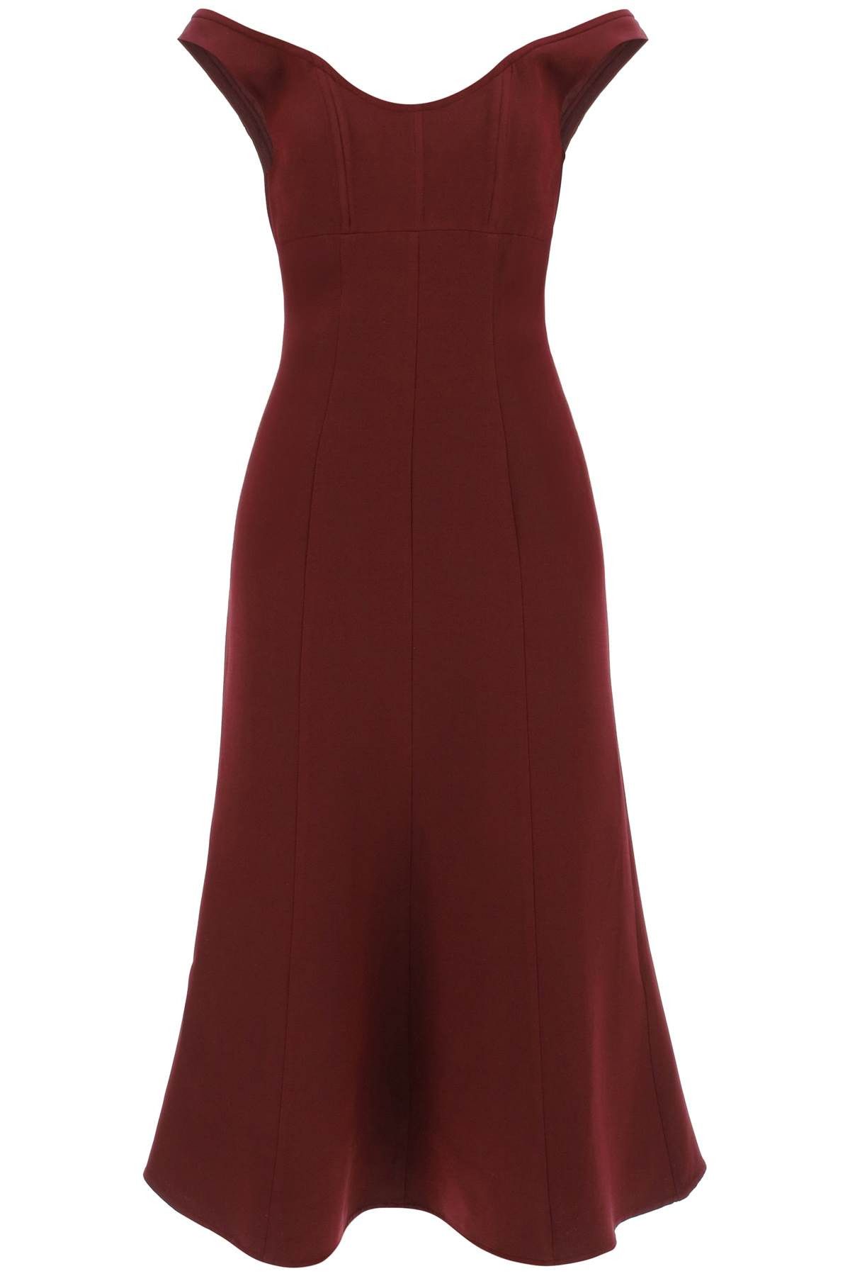 image of Roland Mouret Wool Silk Off-The-Shoulder Midi Dress in Viola, Women's (Size Medium)