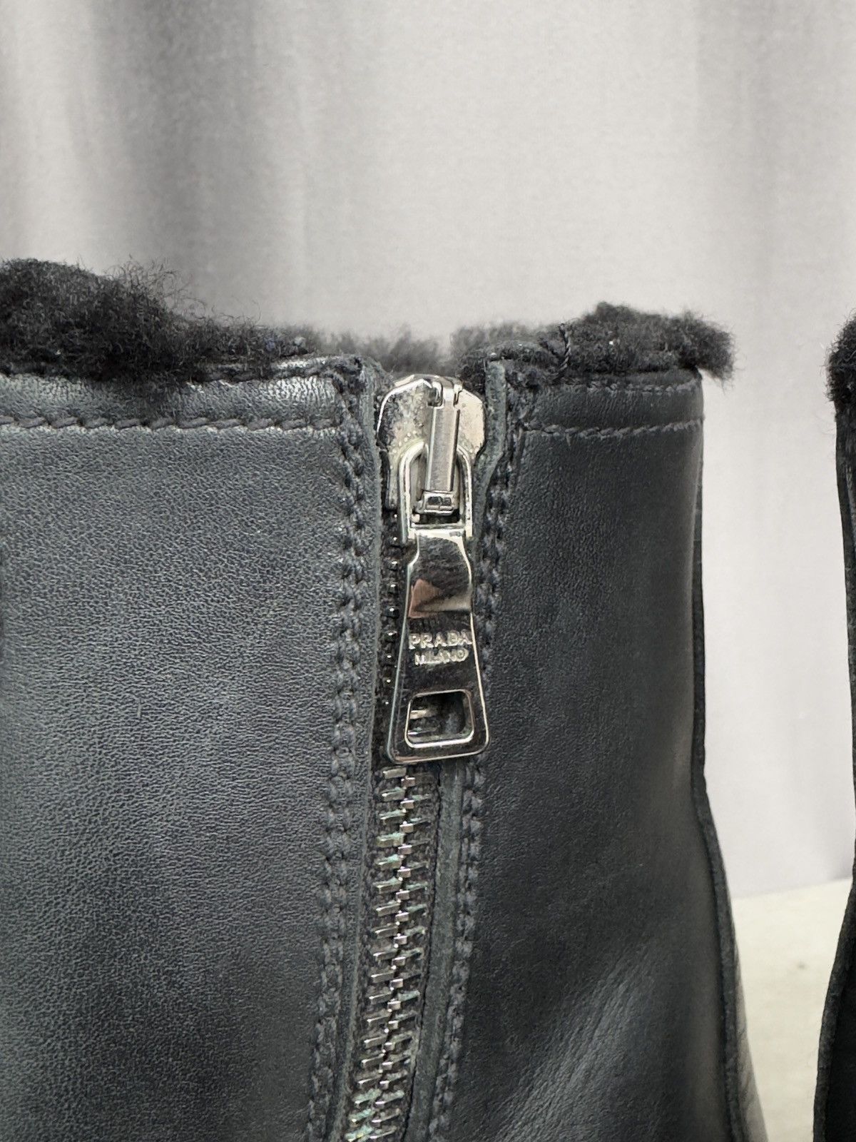 Prada Vintage Prada Fur Lined Shearling Black Leather Combat Boots Size US 7 / IT 37 - 6 Thumbnail