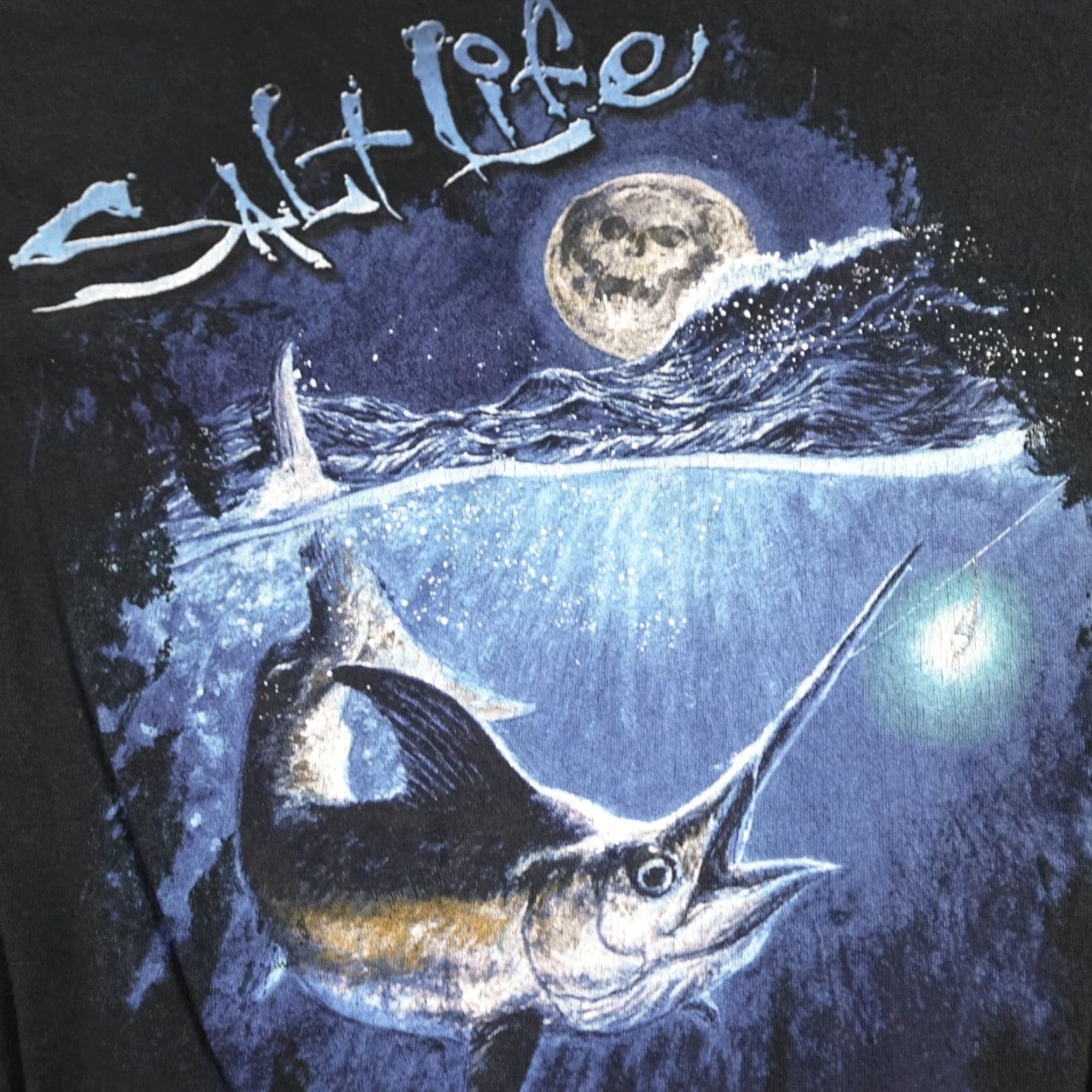 Vintage Salt Life Shirt Small Black Cotton Double Sided Skull Moon Marlin T-Shirt Men XS S? Size US S / EU 44-46 / 1 - 2 Thumbnail