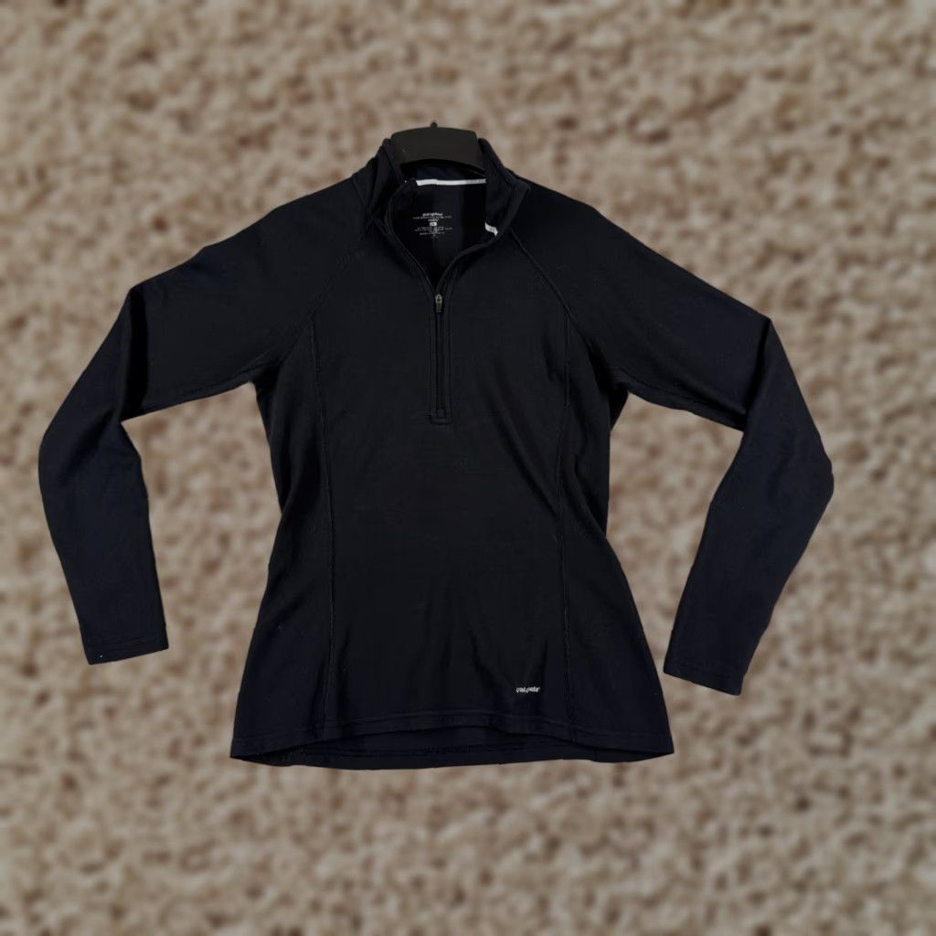 Patagonia Sweater Women M Black Capilene 3 Zip Mock Neck 1/4 Zip Pullover