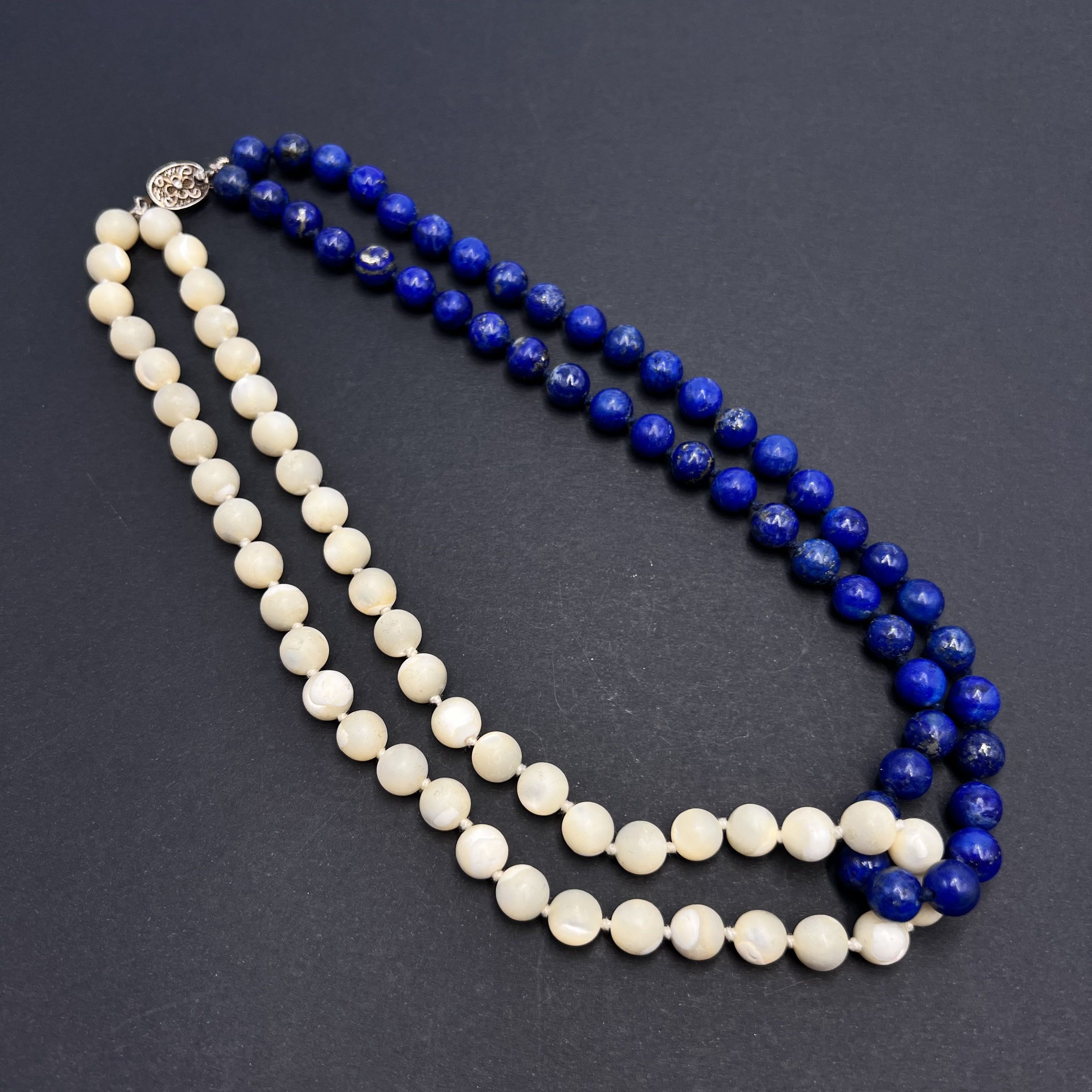 Vintage Vintage Lapis Lazuli & Mother of Pearl Bead Necklace 43cm Size ONE SIZE - 6 Thumbnail