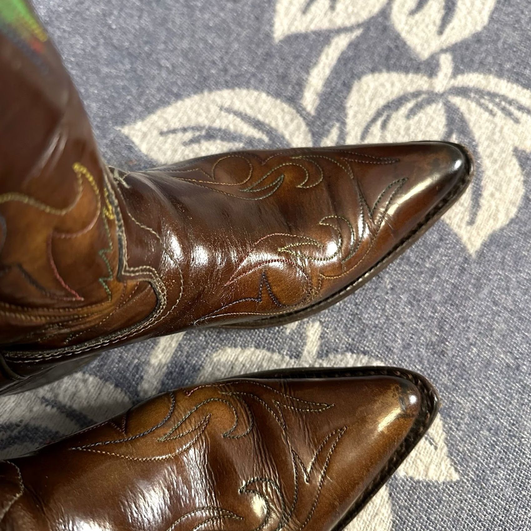 Imperial VINTAGE Cowboy Boots Main Brand Texas Western Boot Men 9 D Brown Leather Patent Embroidery Cowboy 90s USA Size US 9 / EU 42 - 4 Thumbnail