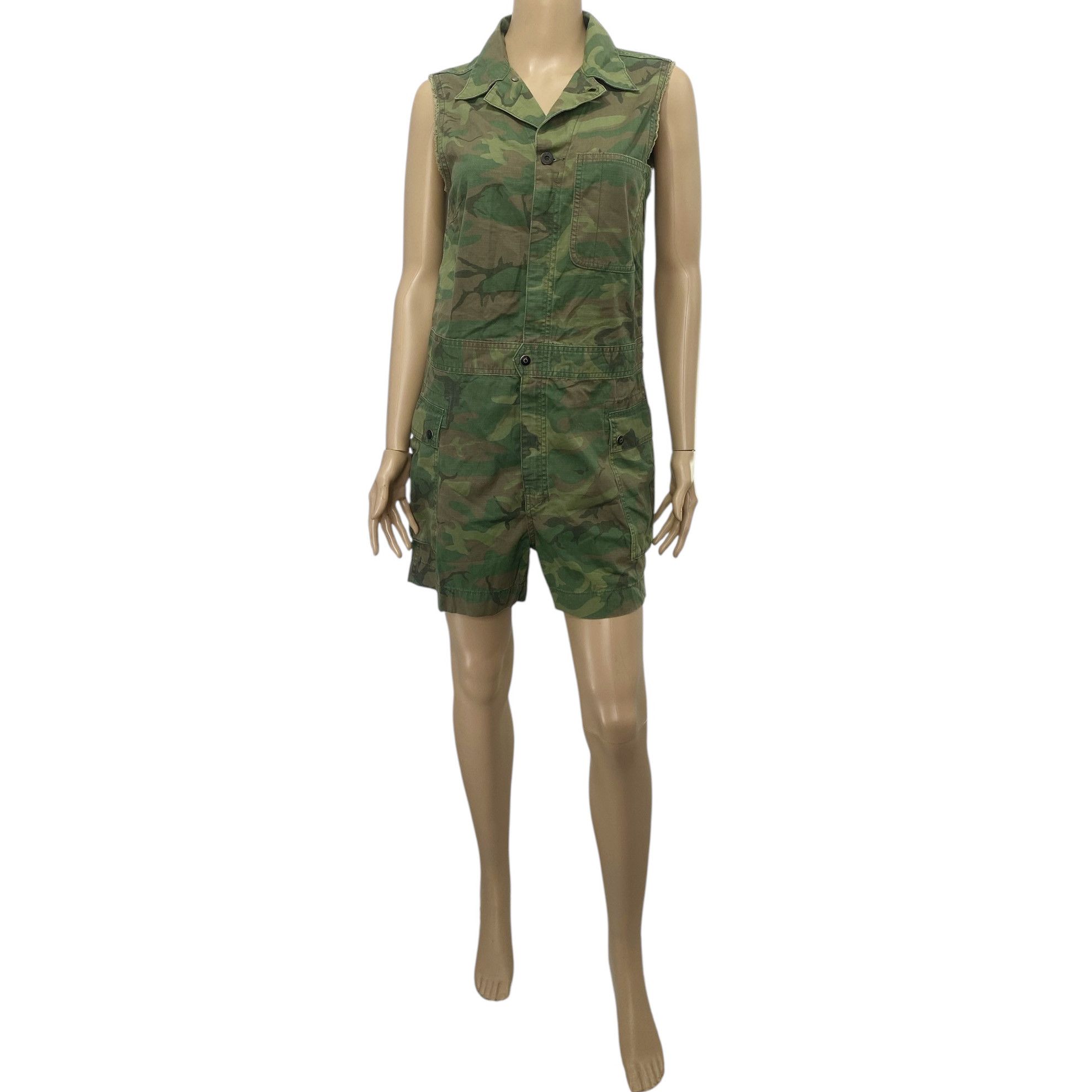 RRL Ralph Lauren Camo Cotton Ripstop Shortall Romper Size XS / US 0-2 / IT 36-38 - 1 Thumbnail