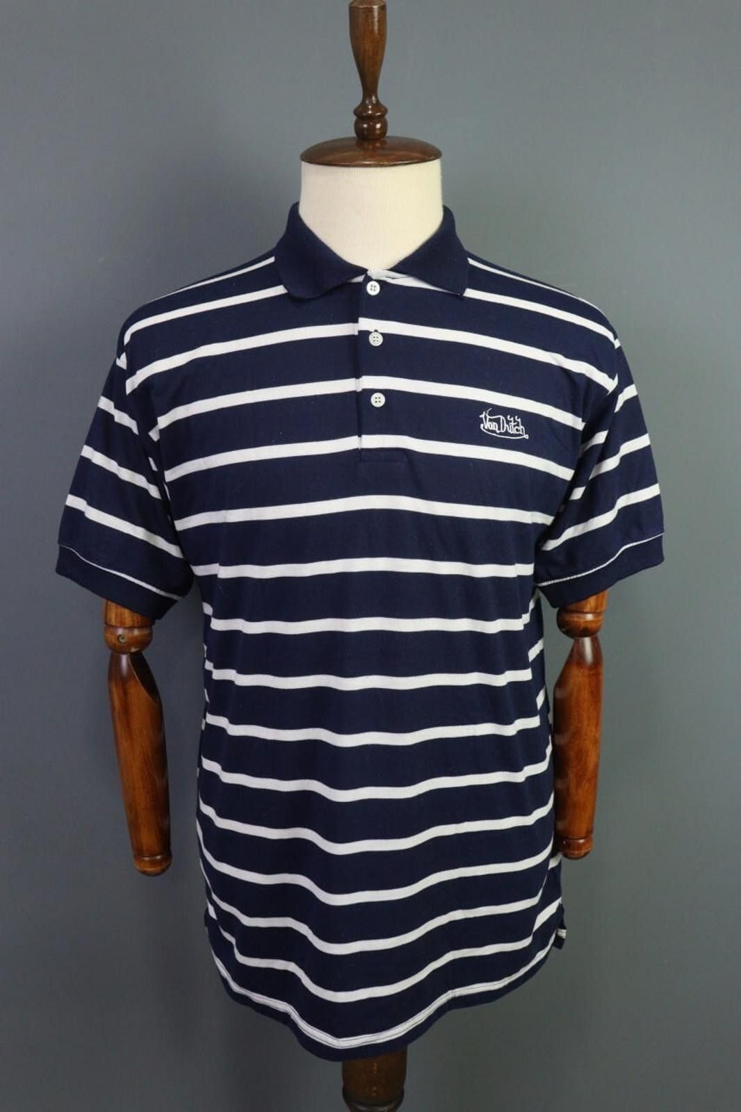 Von Dutch Navy White Striped 100% Cotton Polo Shirt