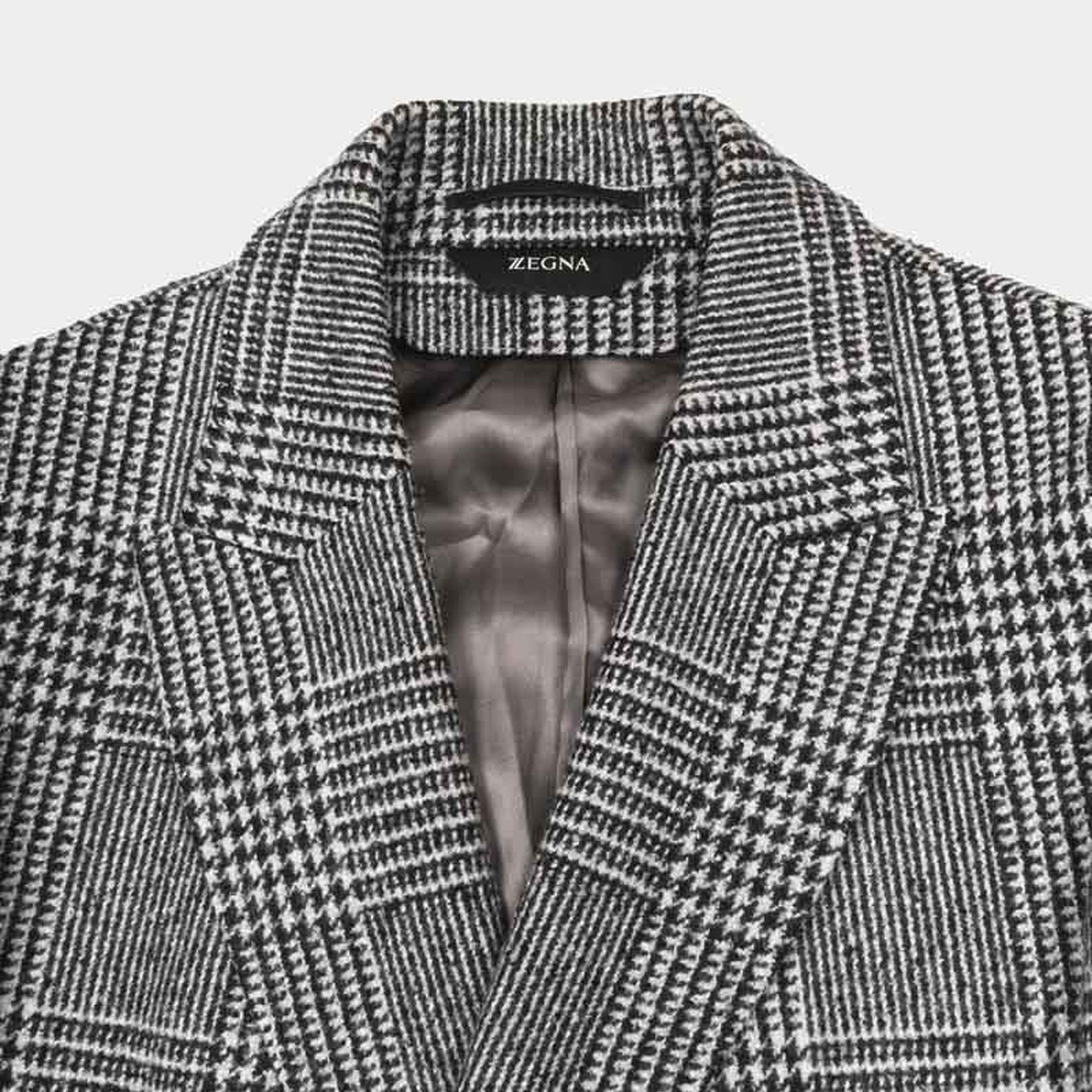 Z Zegna Z Zegna Grey Wool Double-Breasted Check Coat IT50R / L Size US L / EU 52-54 / 3 - 5 Thumbnail