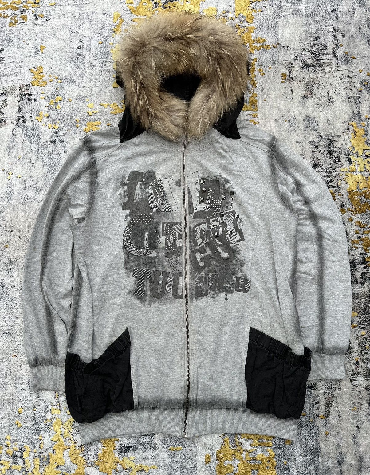 STUDDED GOTHIC FUR ZIP HOODIE IF SIX WAS NINE LGB STYLE