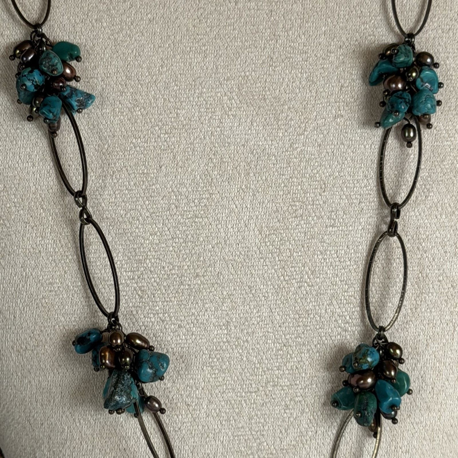 Other VTG 1980 Bronze-Tone & Faux Turquoise 34" Oval Link Necklace Size ONE SIZE - 3 Thumbnail