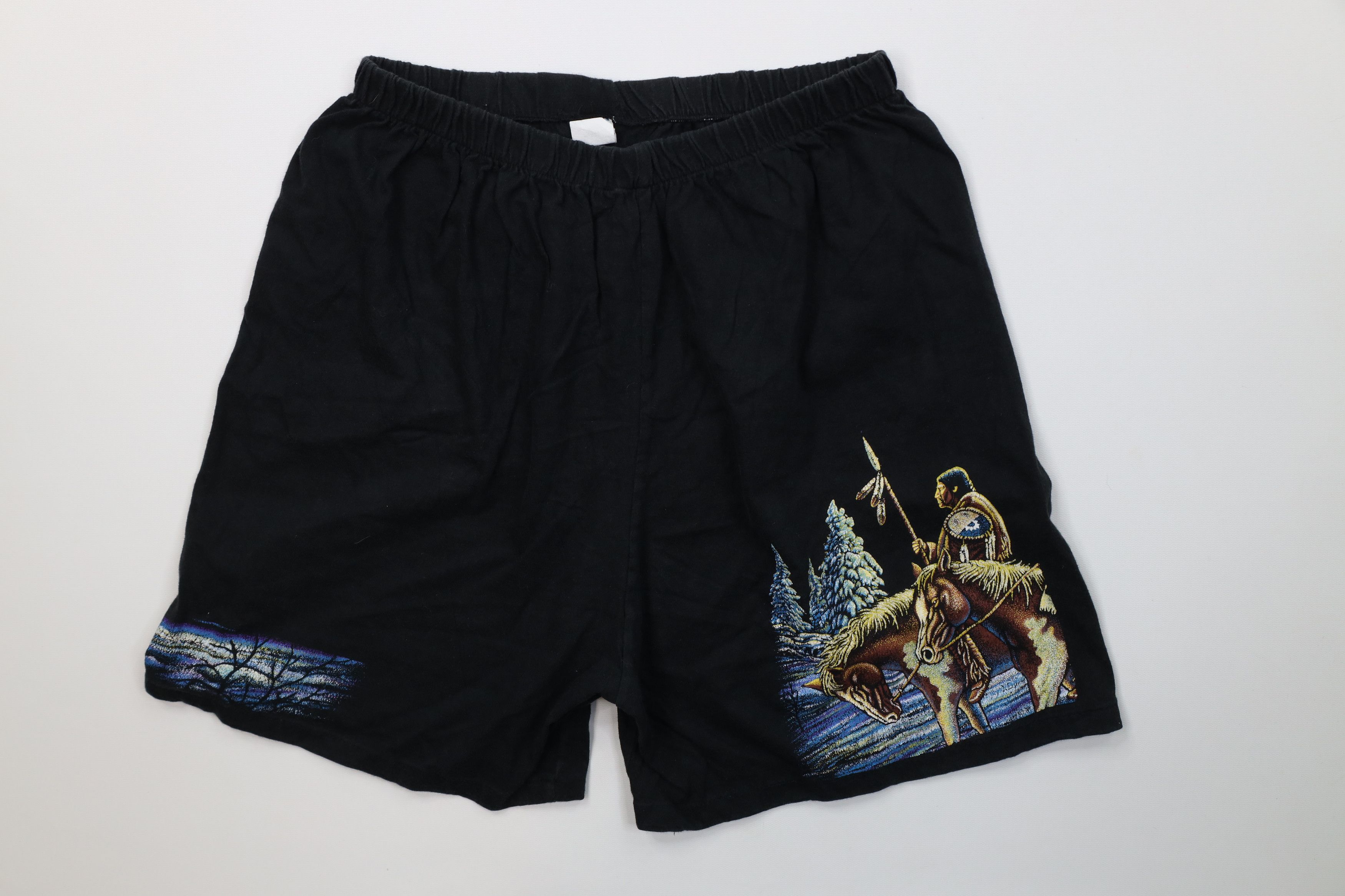 Vintage Vintage 90s Streetwear Indian Horse Nature Shorts Black USA Size 24" / US 00 / IT 34 - 1 Thumbnail
