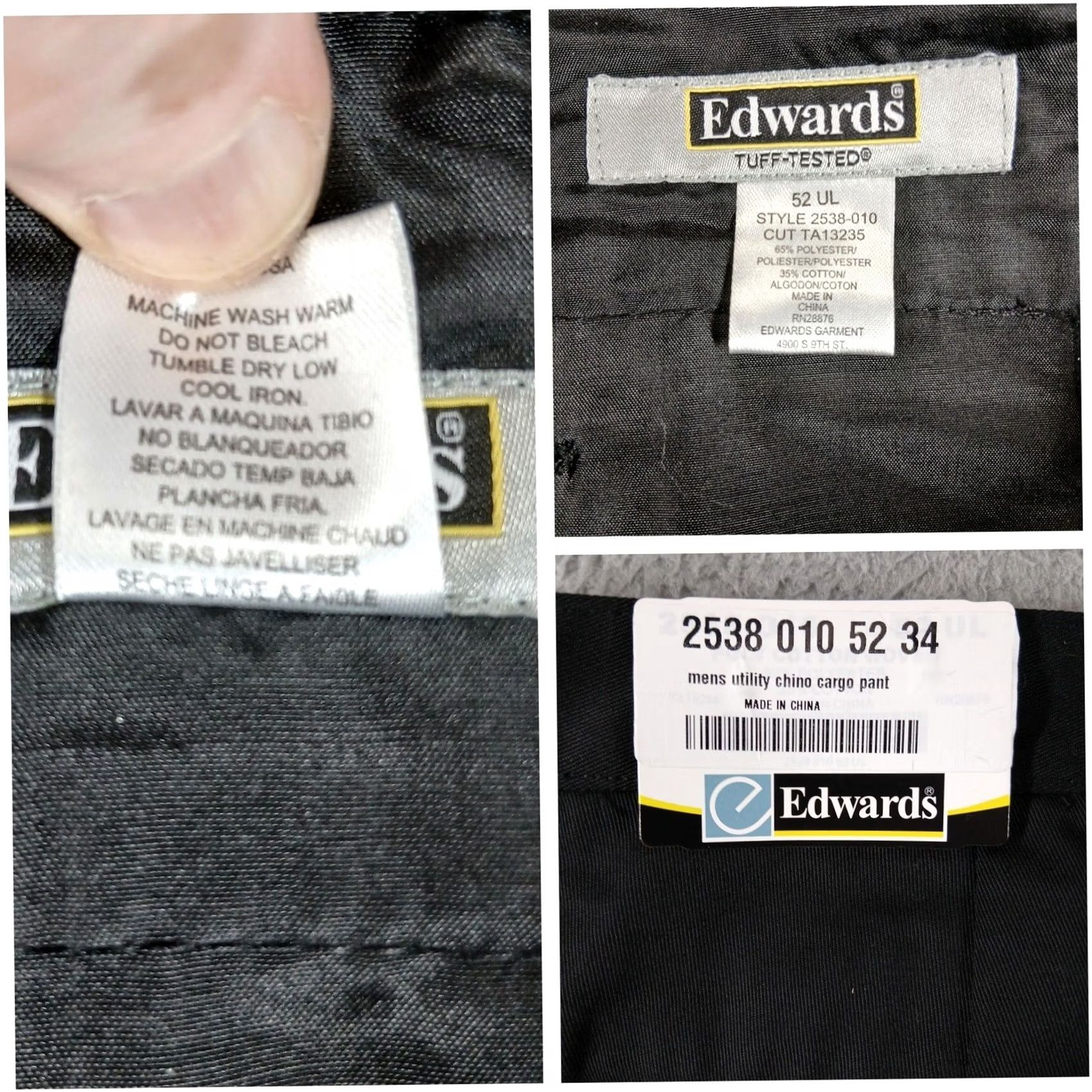 Vintage Edward s Black Utility Chino Cargo Pants Mens 52x34 NWT Size US 36 / EU 52 - 4 Thumbnail