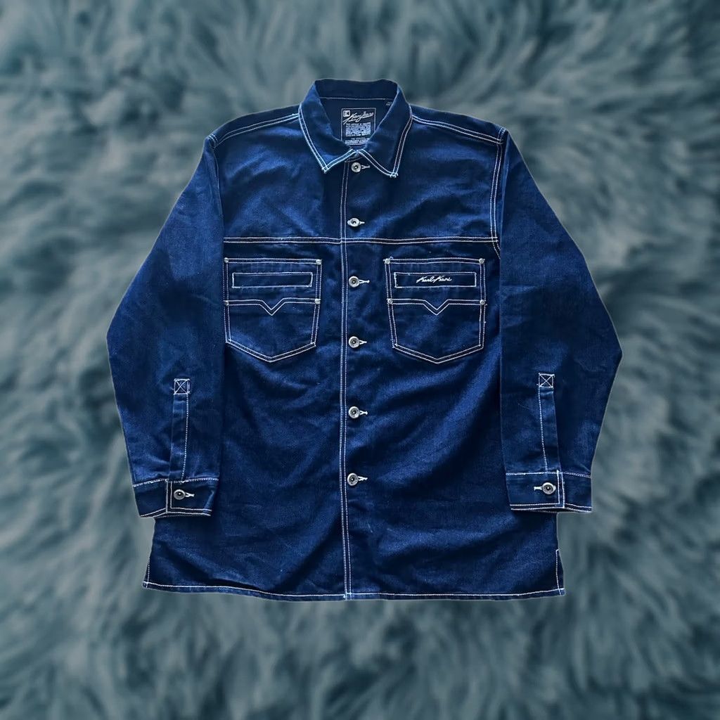 Karl Kani VINTAGE 90s Karl Kani Denim Jacket Shirt XL Jeans Button-up Long Sleeve Blue Tupac Unisex Adults Mens Womens Size US XL / EU 56 / 4 - 1 Thumbnail