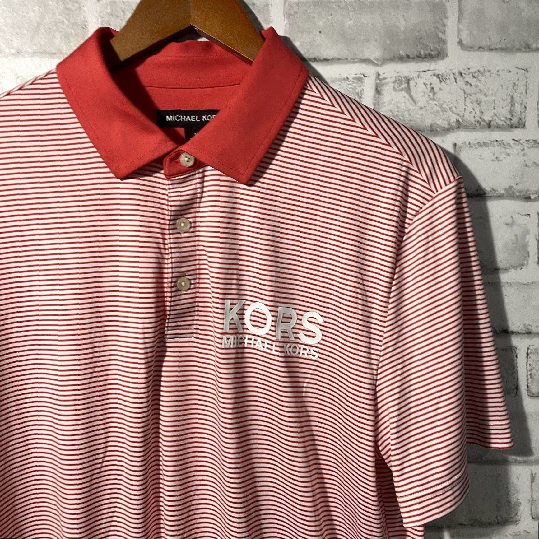 Michael Kors Michael Kors Polo Shirt Mens Size M Red Striped Athletic Stretchy Shirt Size US M / EU 48-50 / 2 - 2 Thumbnail