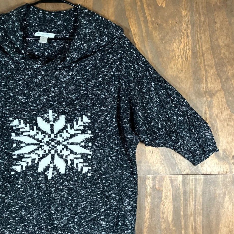 Vintage Christopher & Banks Womens Sweater Black Snowflake 3/4 Sleeve Large Knit Pullover Winter Women L Cowl Neck Regular-Size Size L / US 10 / IT 46 - 5 Thumbnail