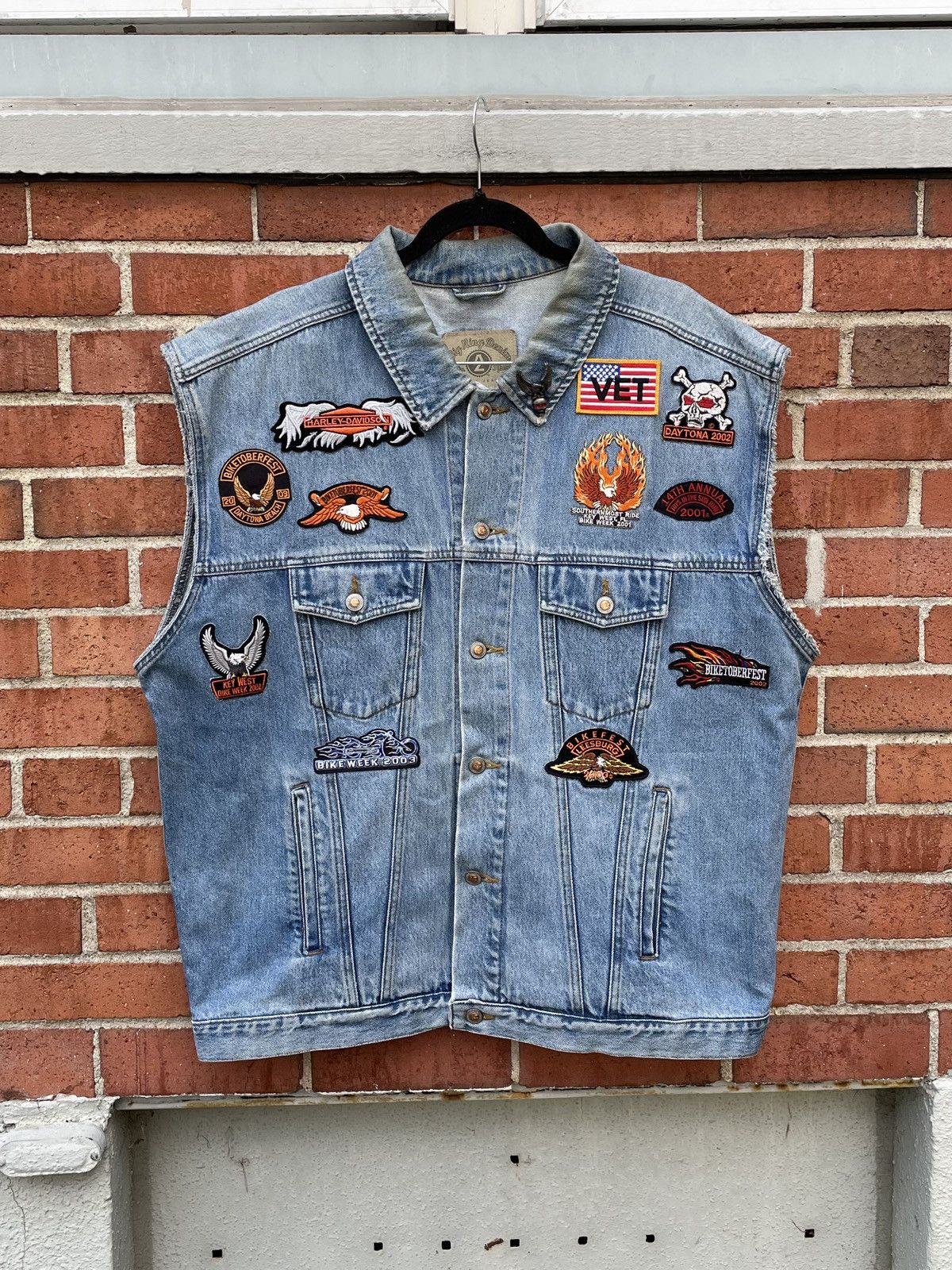 Vintage 90s Arizona Jeans Big Ring Denim Vest W Motorcycle