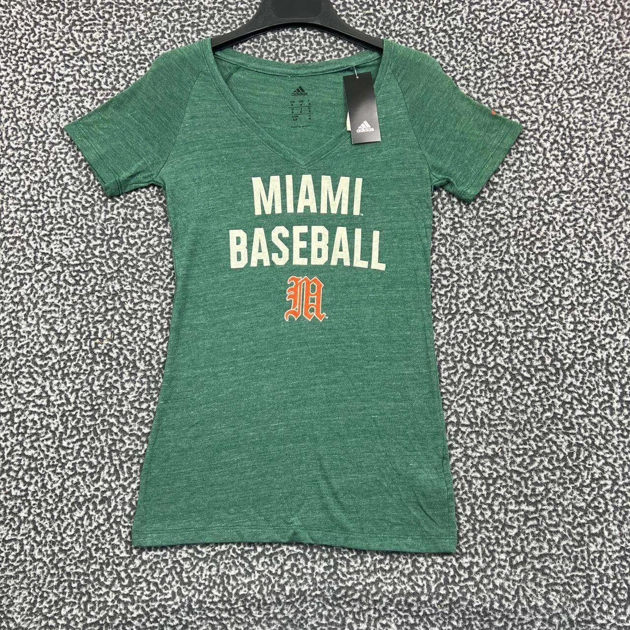 Adidas Miami Hurricanes Shirt Women Adidas Short Sleeve V-Neck S Size S / US 4 / IT 40 - 1 Thumbnail