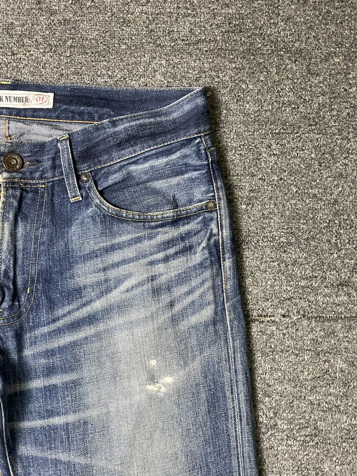 Japanese Brand × Vintage BACK NUMBER 01 Ripped Denim Jeans (92) Size US 34 / EU 50 - 6 Thumbnail