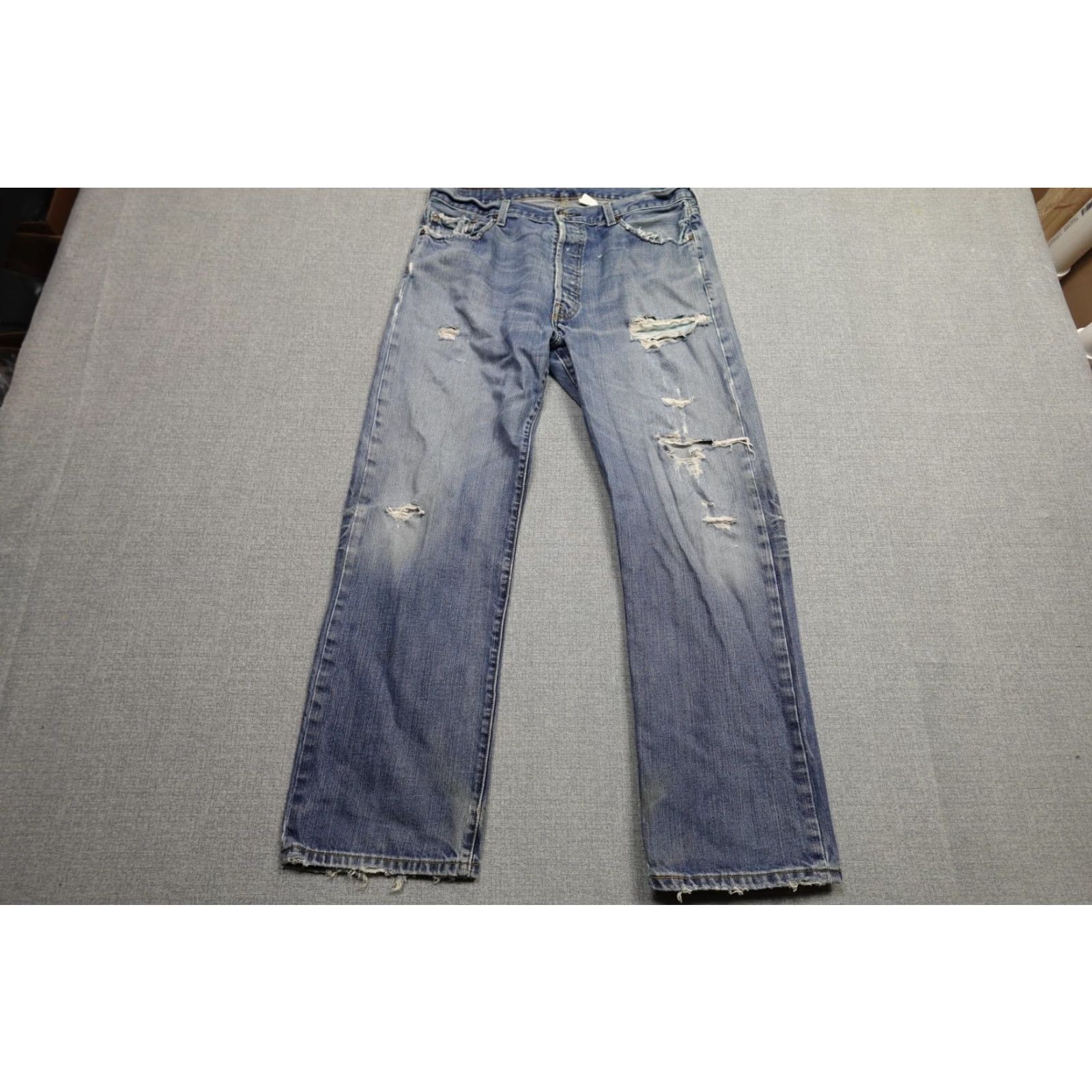 Levi's Levi's 501 Jeans Straight Button Fly Light Wash Denim 36 Mens Blue Distressed 5-Pocket Modern Regular Rise Size US 36 / EU 52 - 3 Thumbnail