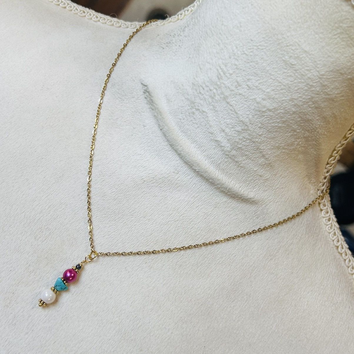 Handmade Handcrafted elegant pearl art glass turquoise chip bead set Size ONE SIZE - 4 Thumbnail