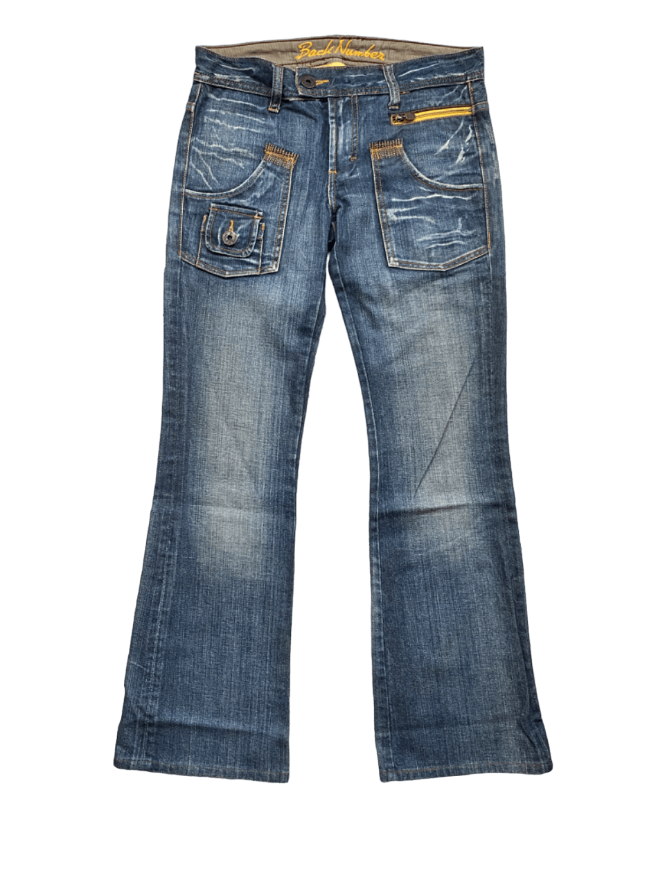 If Six Was Nine Flared Distressed Back Number Bush Pants Jeans Size 31" - 1 Thumbnail