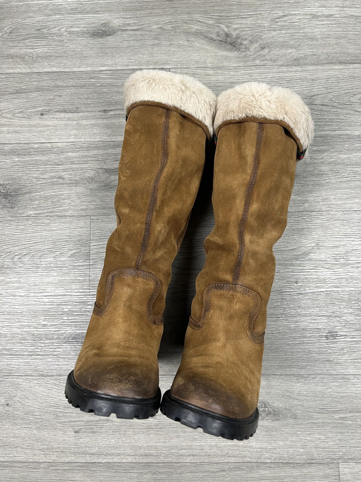 Gucci Gucci Saint Moritz Women Brown Suede Fur Lined Boot Size US 7.5 / IT 37.5 - 3 Thumbnail
