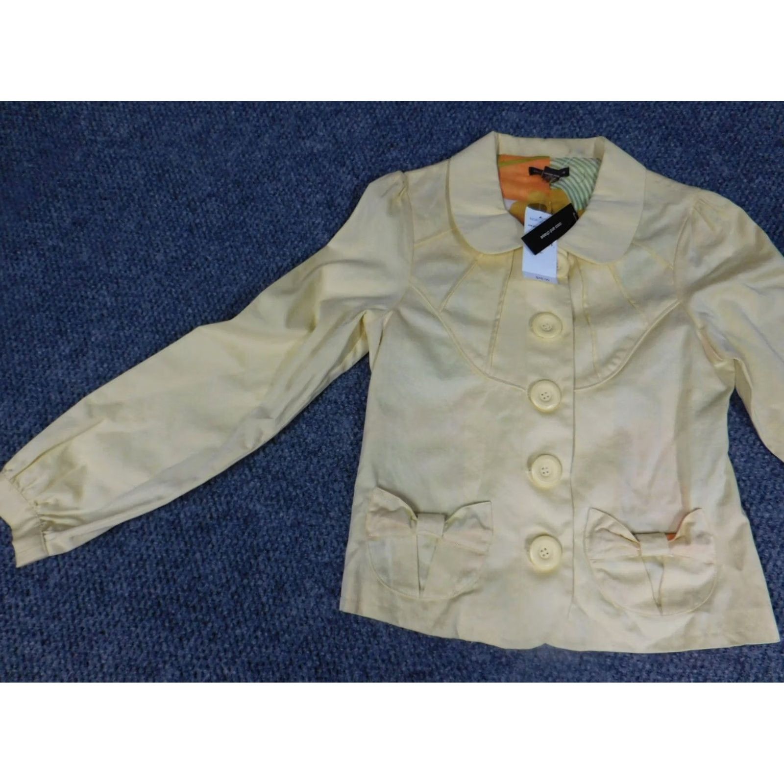 Vintage Coco and Chase Jacket Womens S Yellow Denim Cotton Lining Fur Trim Full Zip Lightweight Casual Fall Spring Size S / US 4 / IT 40 - 3 Thumbnail