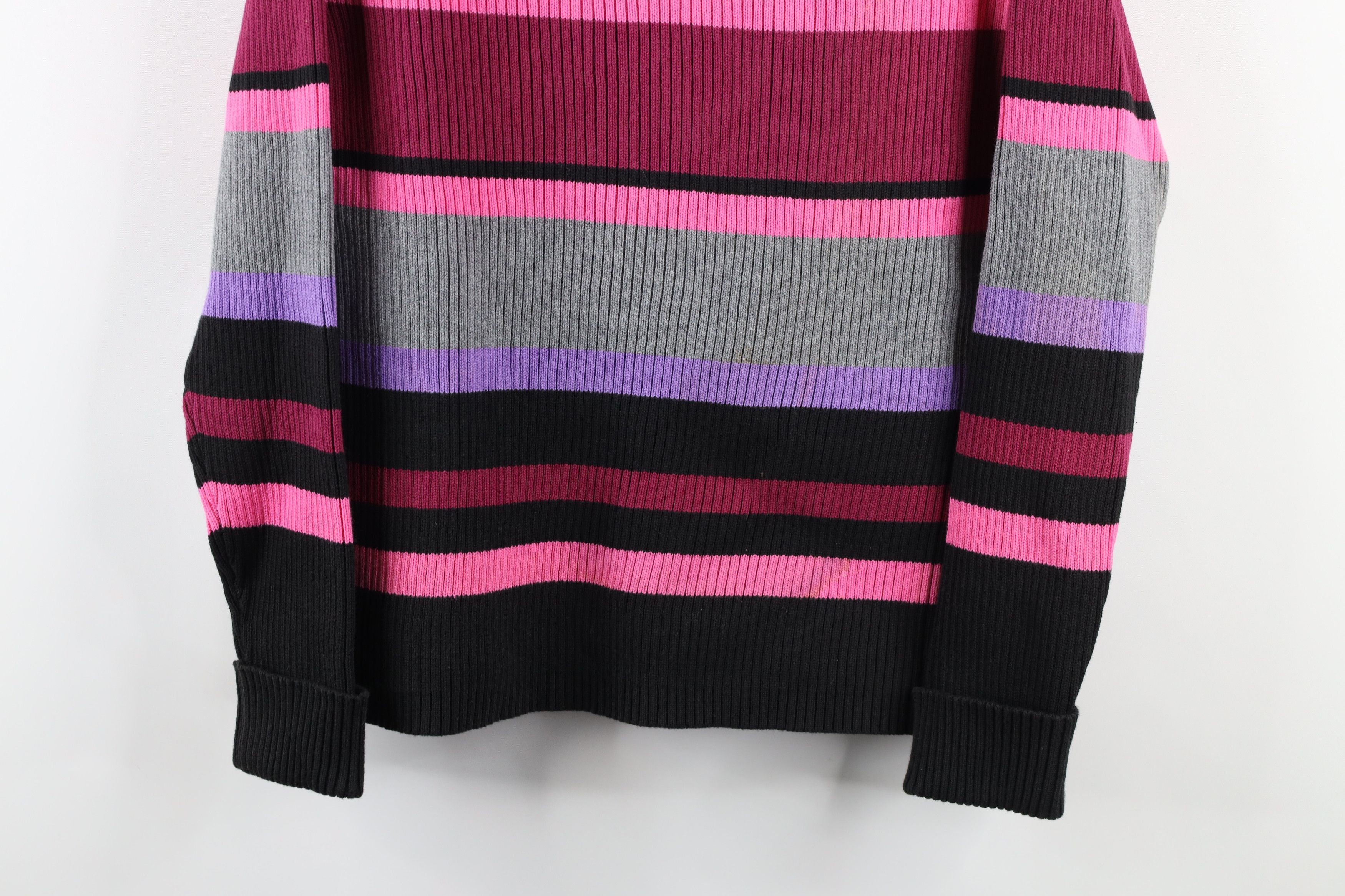 Vintage Vintage 90s Streetwear Striped Ribbed Knit Mock Neck Sweater Size XL / US 12-14 / IT 48-50 - 3 Thumbnail
