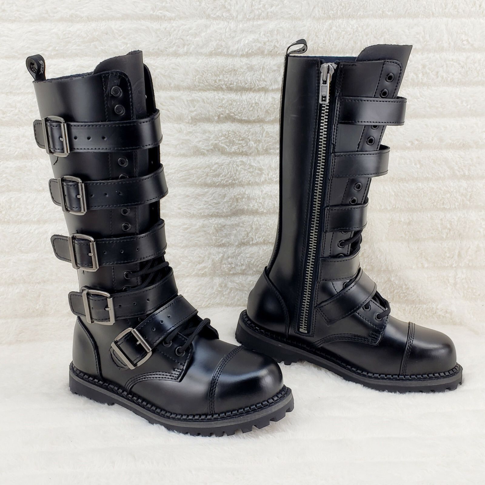 Demonia Cult DEMONIA Riot 18 Goth Combat Biker Steel Toe Knee Boots Black Size US 8 / EU 41 - 2 Thumbnail