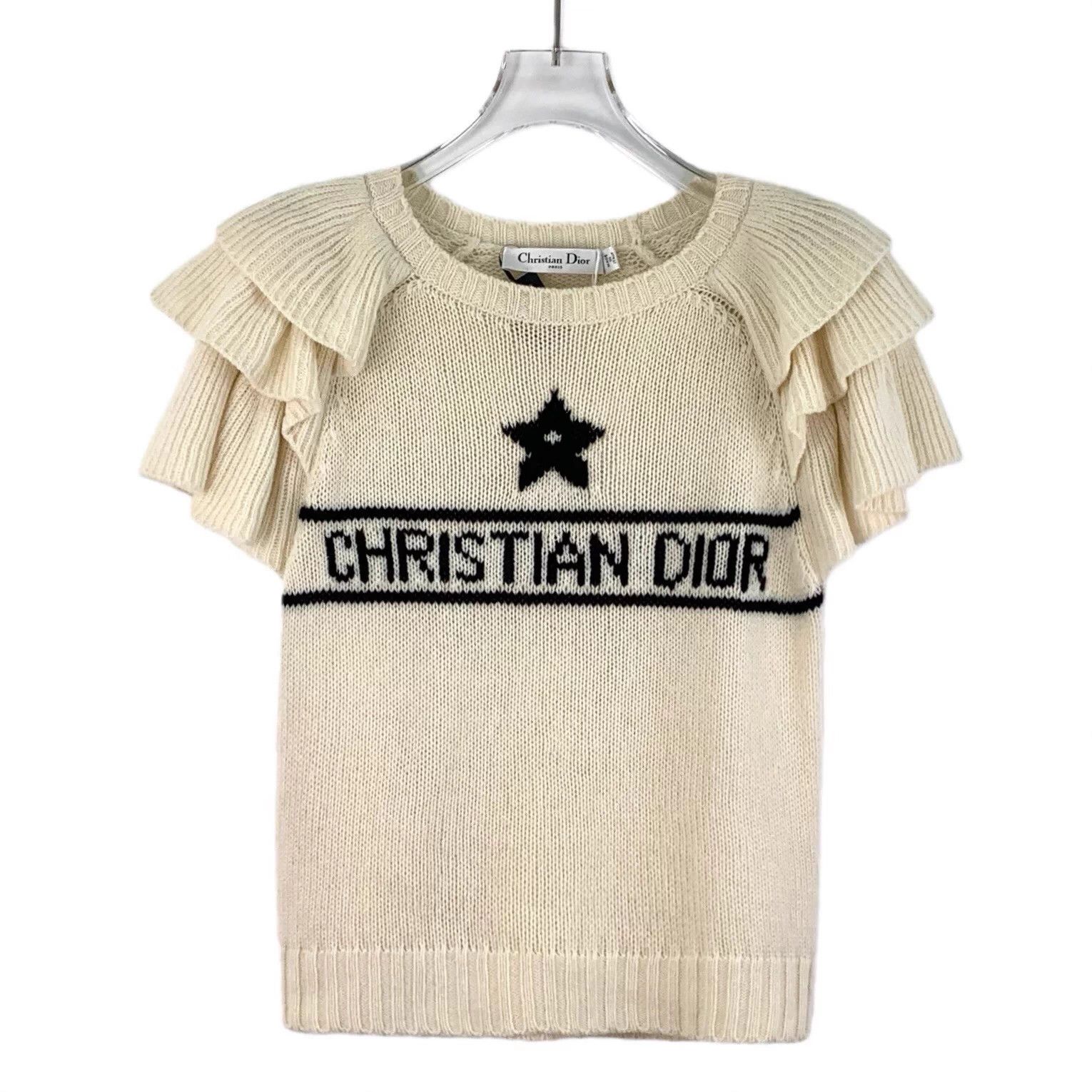 Dior LW0218 Dior Off-White Cashmere Crew Star Logo Intarsia Size XXS / US 00 / IT 34 - 1 Thumbnail