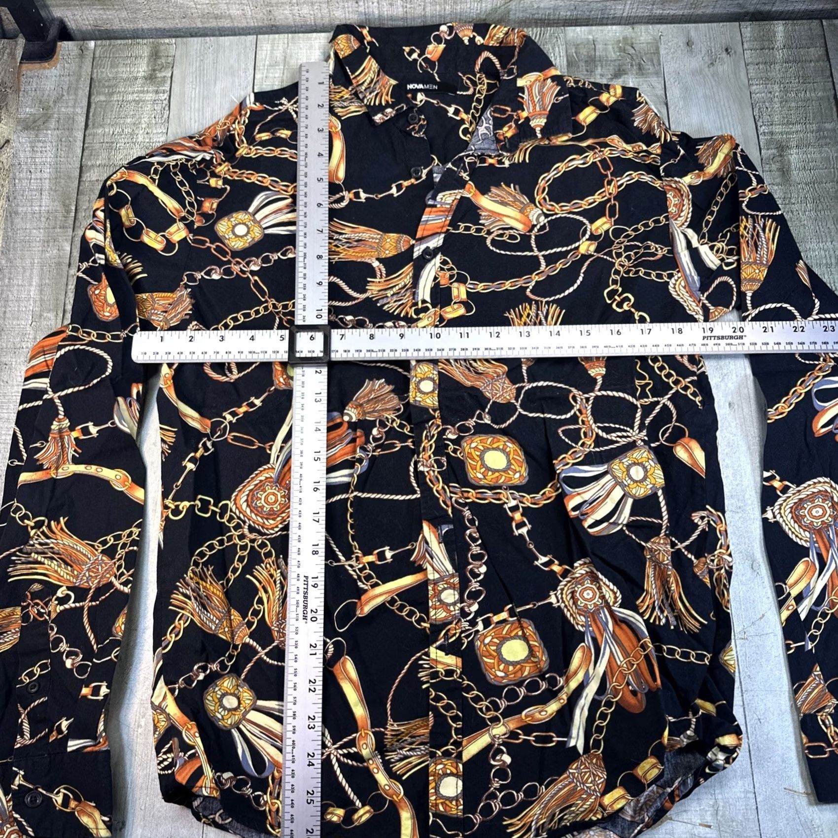 Fashion Nova VINTAGE Fashion Nova Button-Up Shirt Mens M Black Gold Metal Nova Size US M / EU 48-50 / 2 - 3 Thumbnail