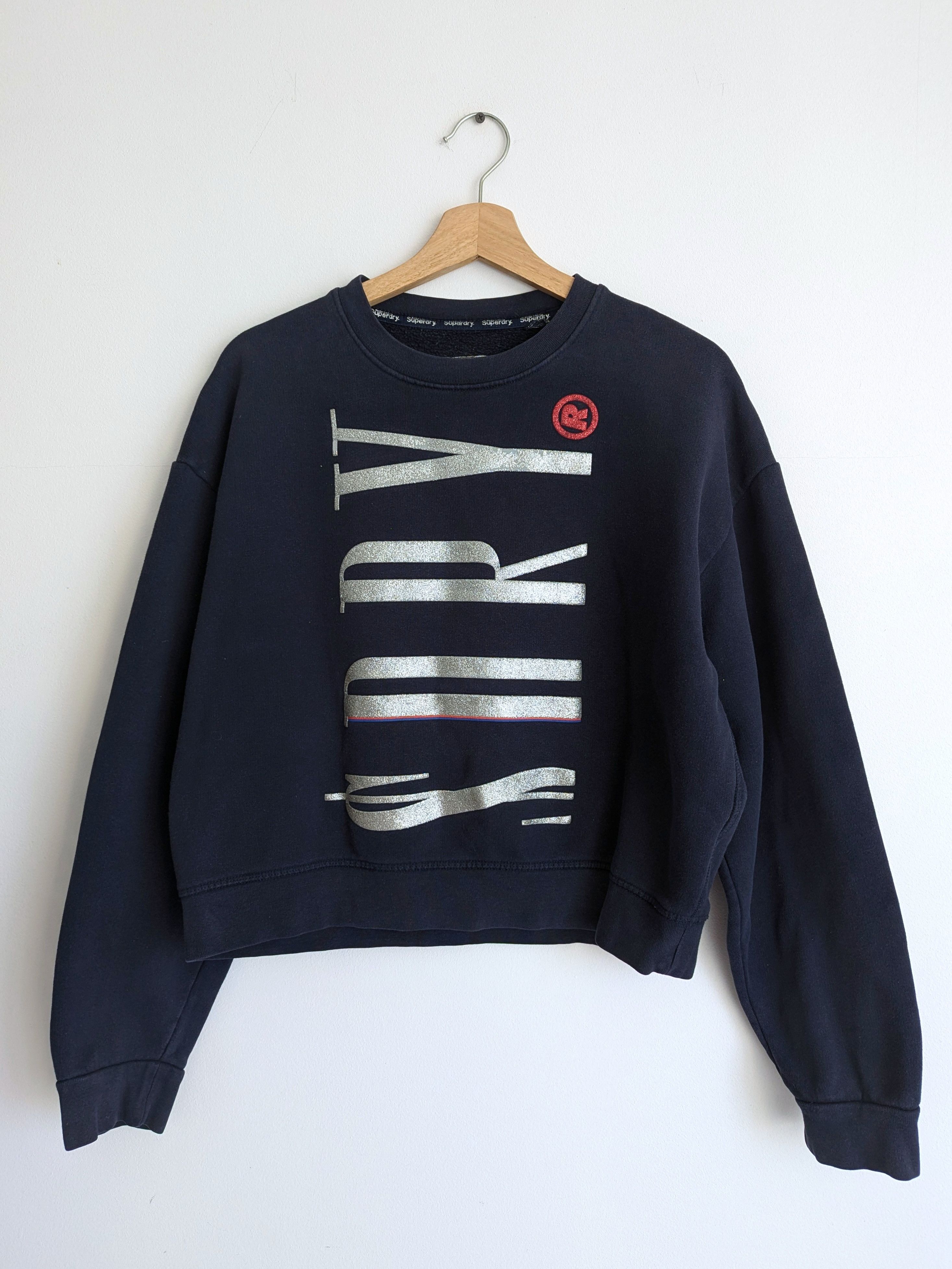 Superdry Superdry Cropped Logo Sweatshirt Navy Y2K 2000s Size L / US 10 / IT 46 - 1 Thumbnail