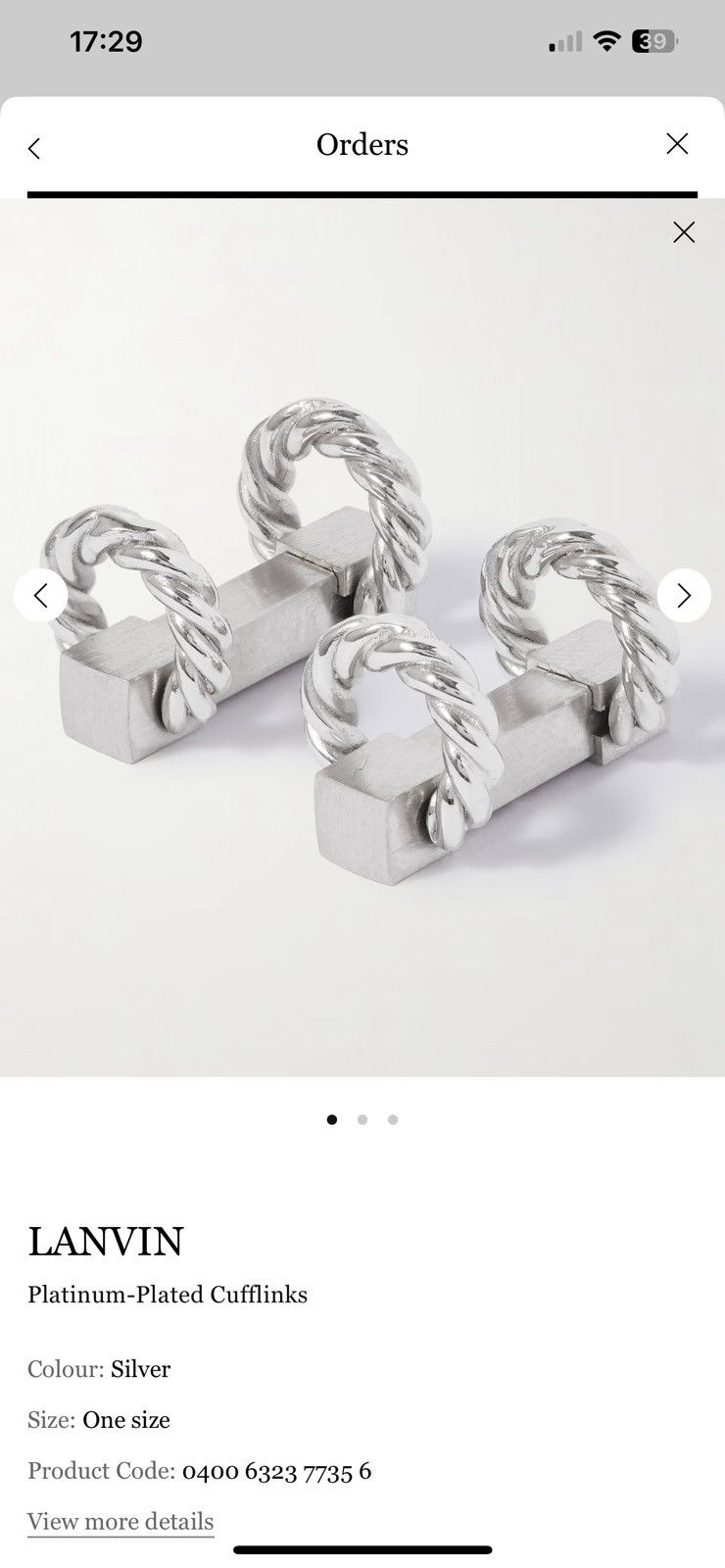 Lanvin Platinum-Plated Cufflinks