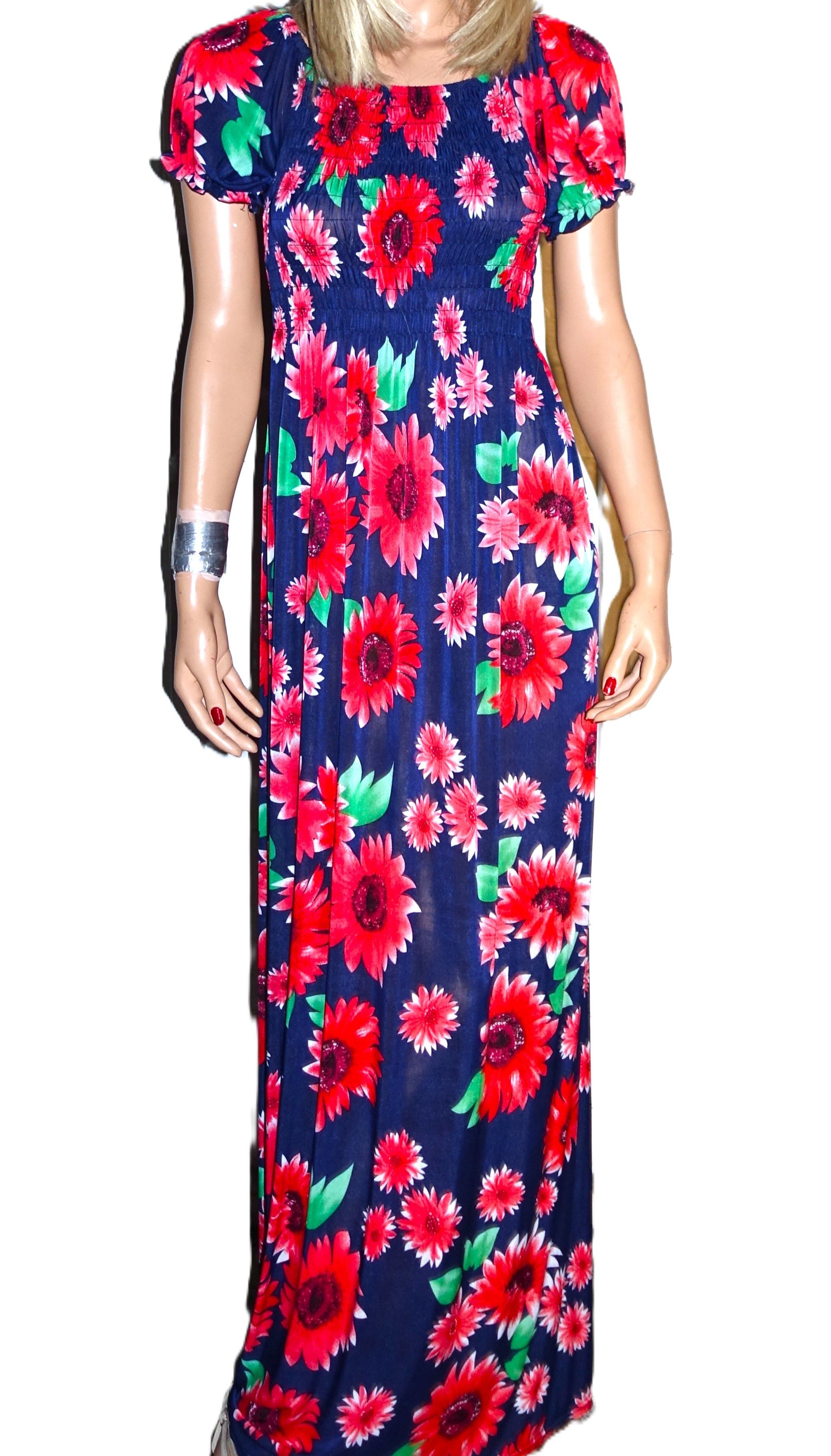 Vintage Navy Blue Floral Crinkle Bodice Maxi Dress S Size S / US 4 / IT 40 - 1 Thumbnail