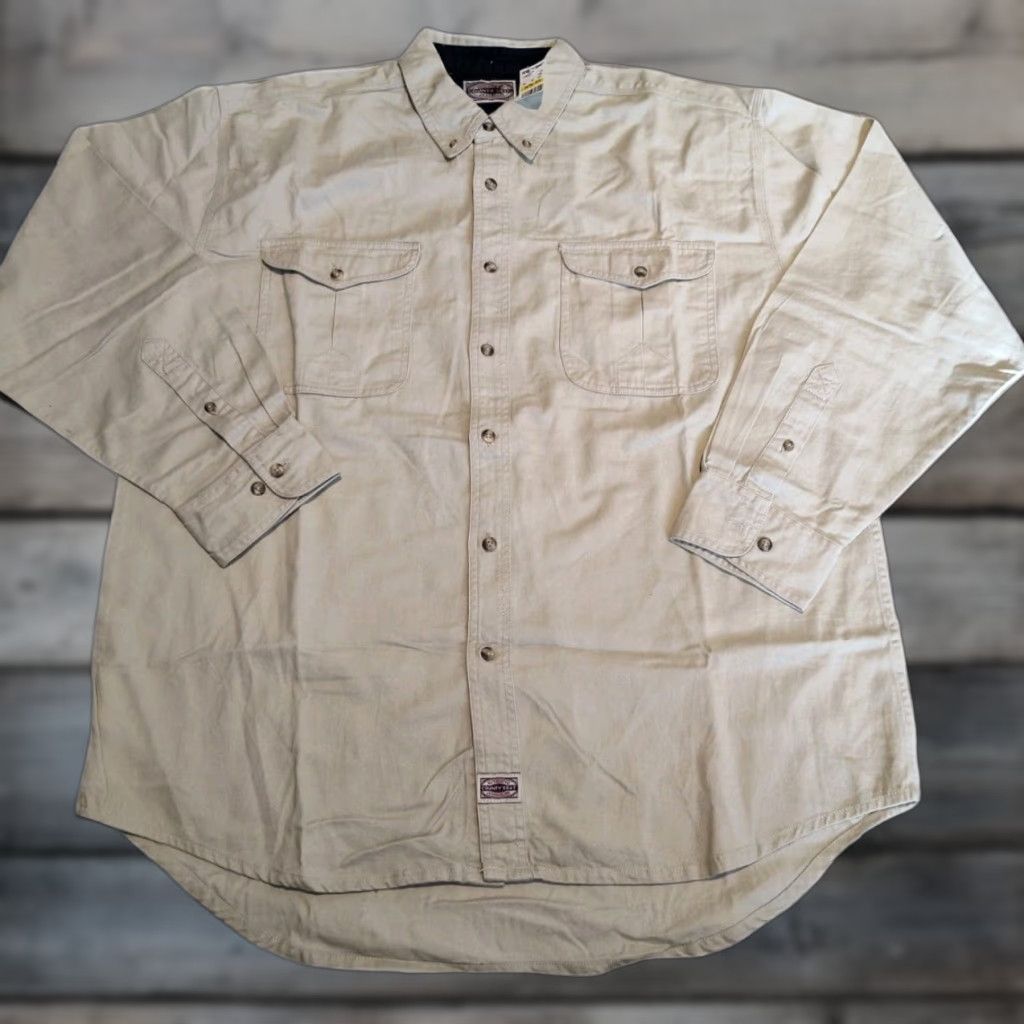County Seat Mens Long Sleeve Shirt Size L Beige Cotton 90s Style Button-Down Casual