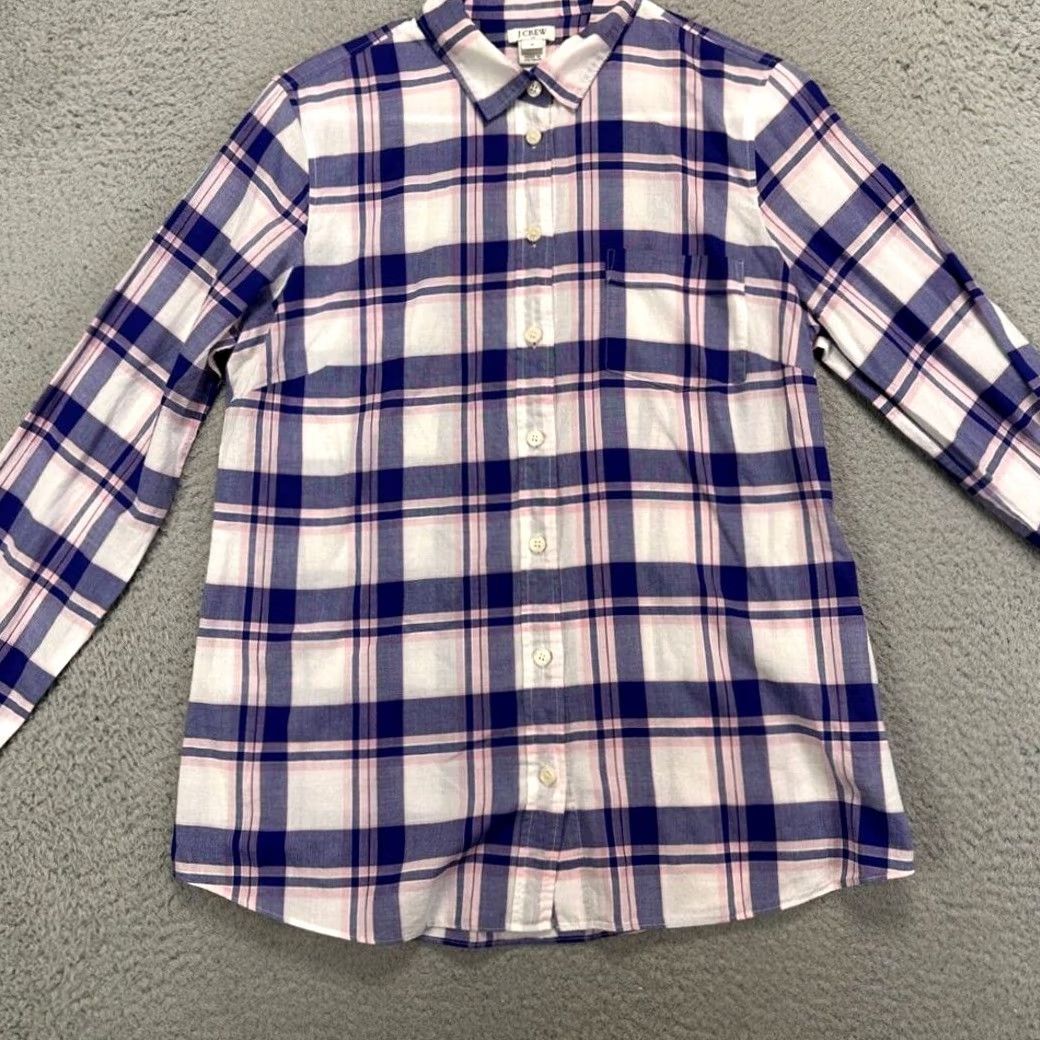 J.Crew J.CREW Button-Up Shirt Womens Medium Purple Plaid Long Sleeve Pockets Ladies Size M / US 6-8 / IT 42-44 - 2 Thumbnail