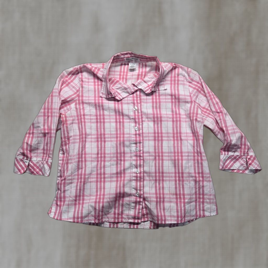 Pinko Rebecca Malone Pink Plaid Button-Up Shirt Collared 3/4 Sleeve Women's XL Shirt, Pink, Plaid, Button-Up, Rebecca Malone, Women XL, Casual Shirt Size XL / US 12-14 / IT 48-50 - 1 Thumbnail