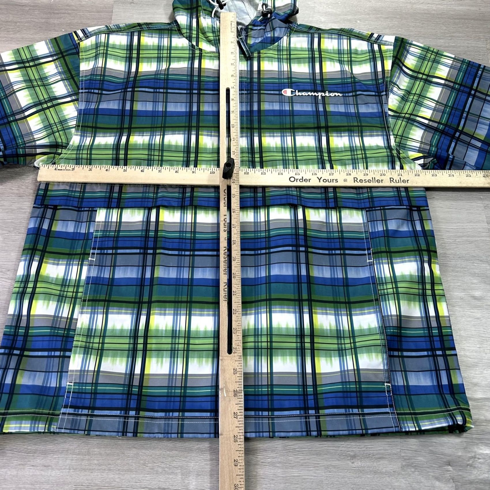 Champion Champion Windbreaker Jacket Mens M Blue Plaid Hooded 1/2 Zip Lightweight Pockets Multicolor Athletic Size US M / EU 48-50 / 2 - 5 Thumbnail