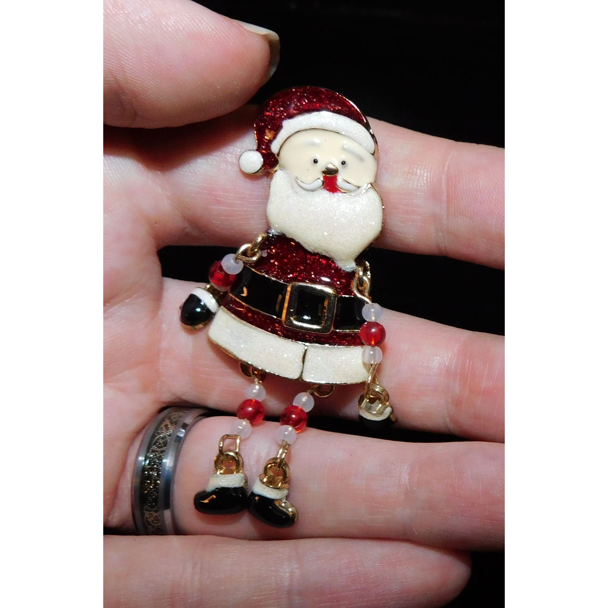 Other Vintage Dangling Beaded Limb Santa Brooch Size ONE SIZE - 3 Thumbnail
