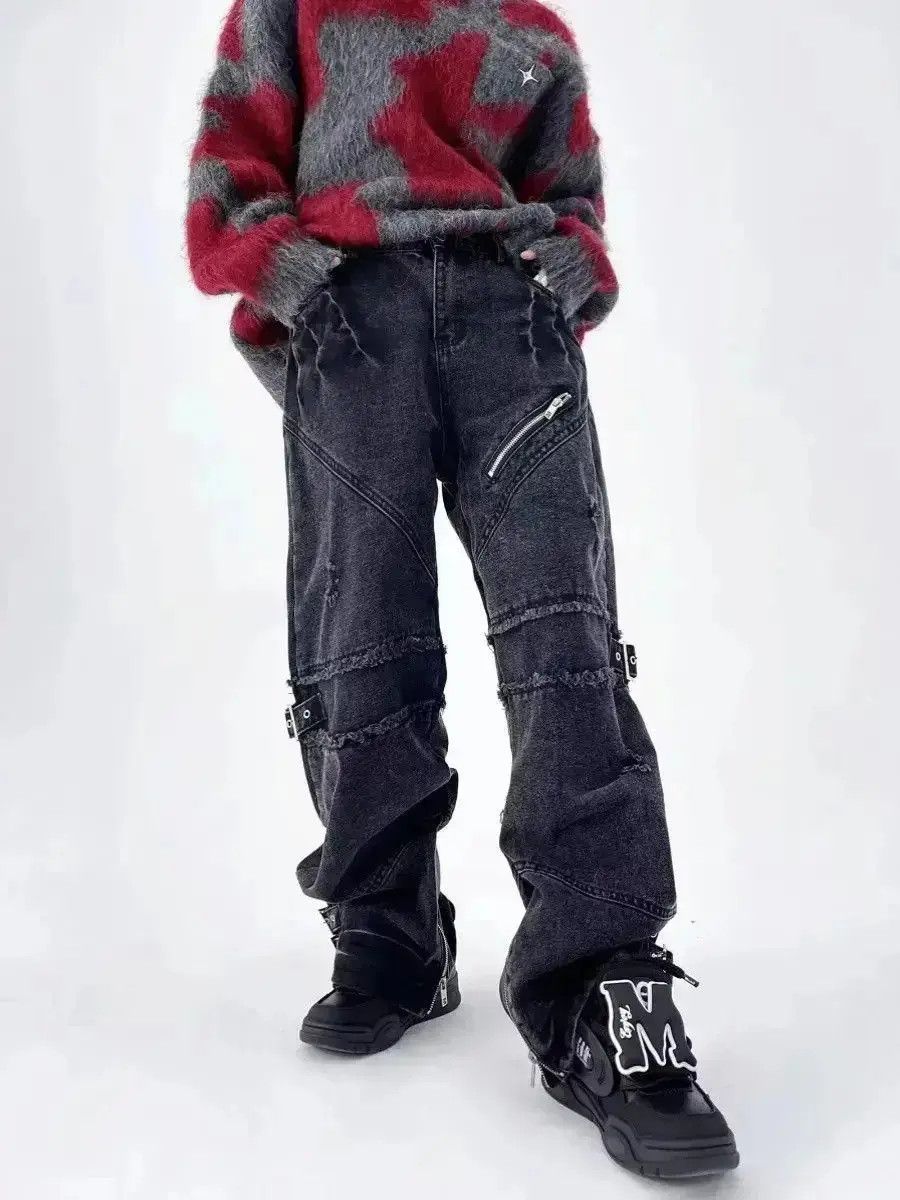 Japanese Brand Retro punk zipper loose patchwork jeans Size US 32 / EU 48 - 2 Thumbnail