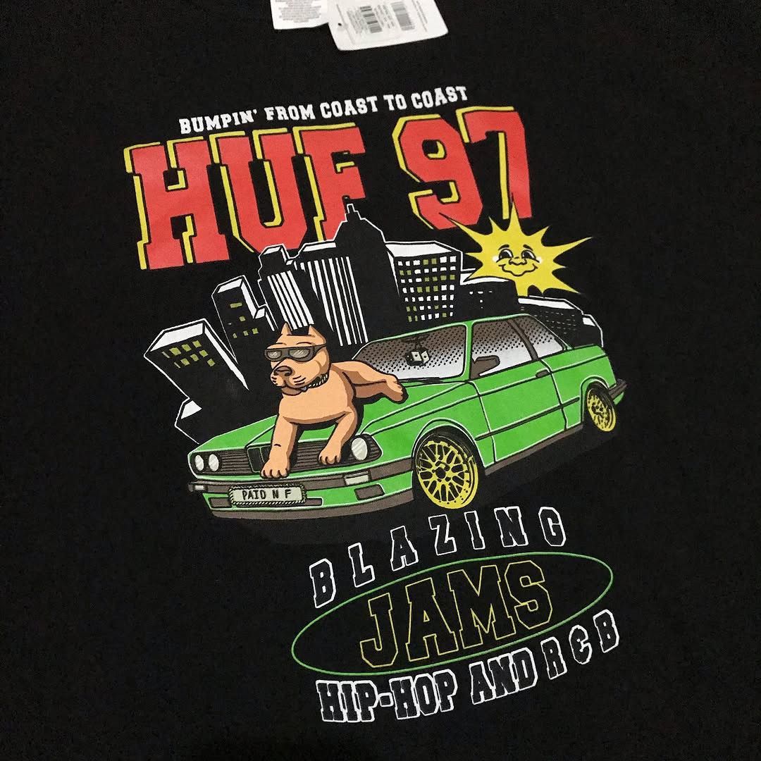Huf × Hysteric Glamour Huf Skate Oversized Black Tee BLAZING JAMS S/S TEE SIZE L Ra Size US L / EU 52-54 / 3 - 6 Thumbnail