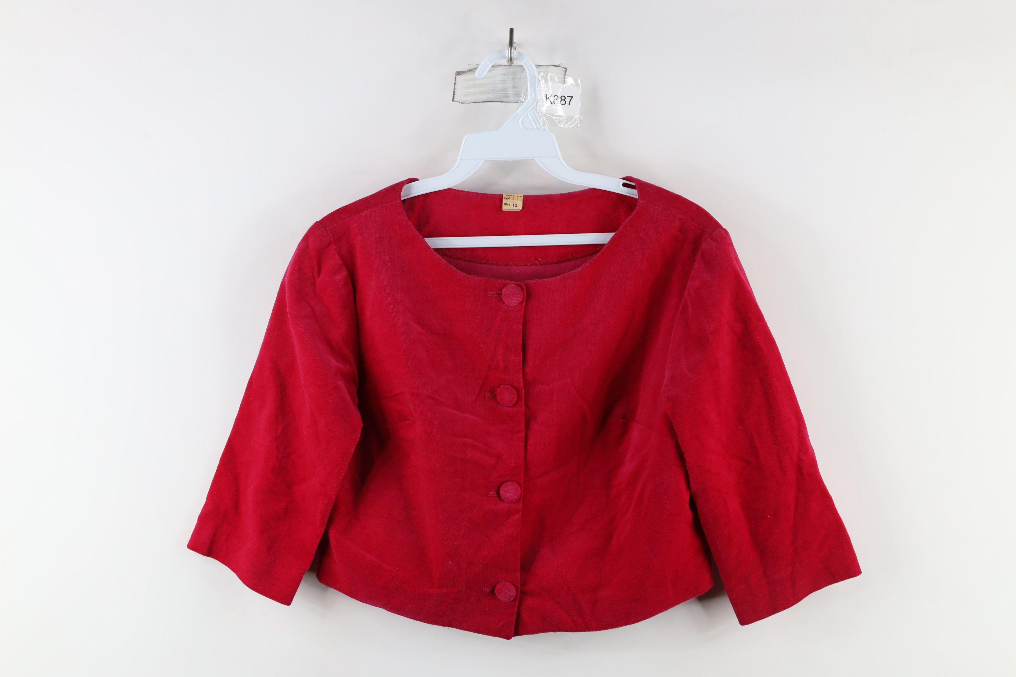 Vintage Vintage 50s Rockabilly Velour Cropped Button Jacket Pink USA Size L / US 10 / IT 46 - 1 Thumbnail