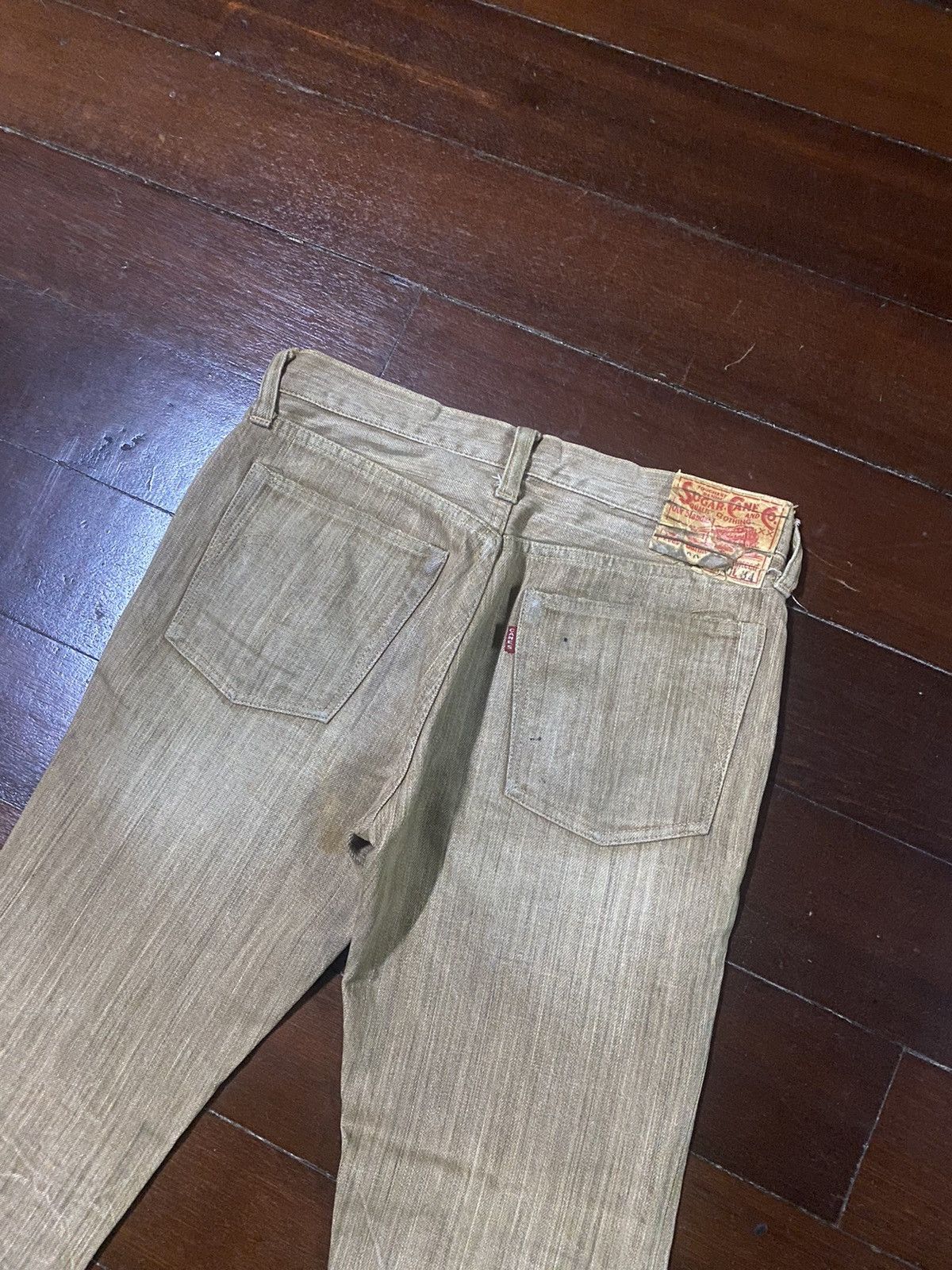 Japanese Brand VINTAGE SUGAR CANES 285 BROWN CREAM DENIM small bootcut Size US 31 - 13 Thumbnail